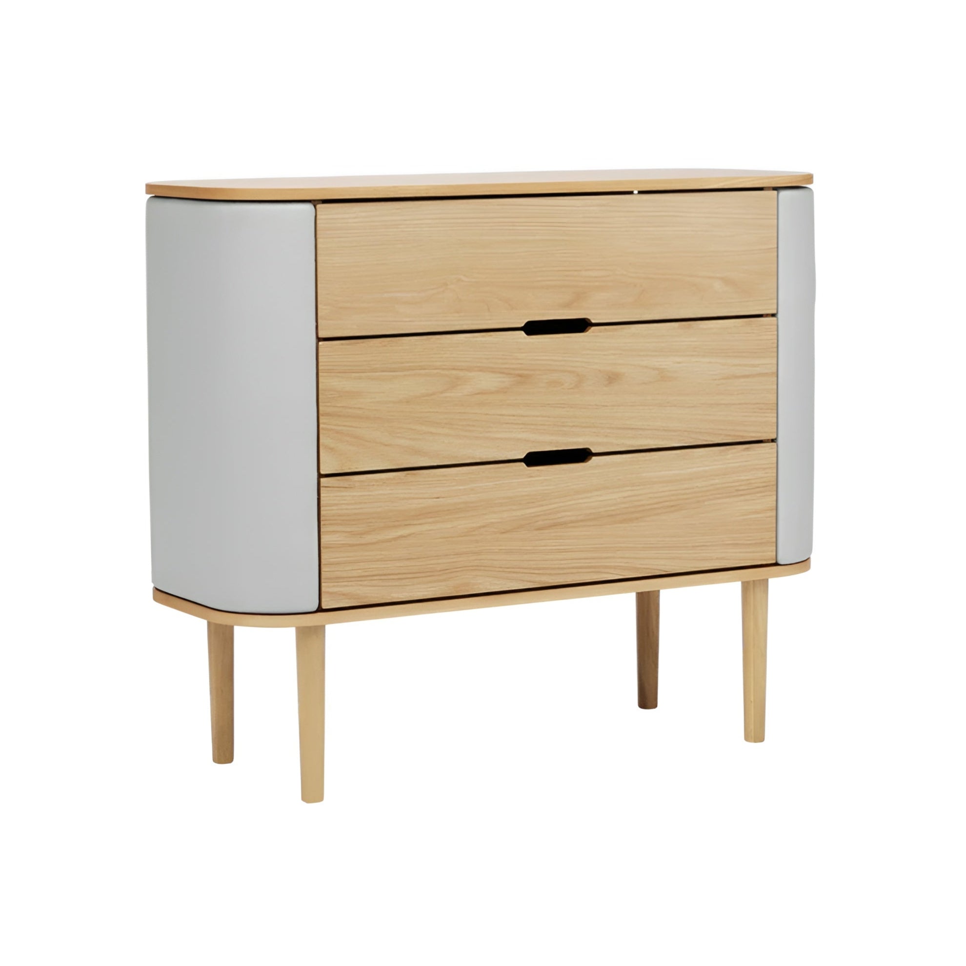 Skriňa TREASURES zlomená biela s dubovým podstavcom