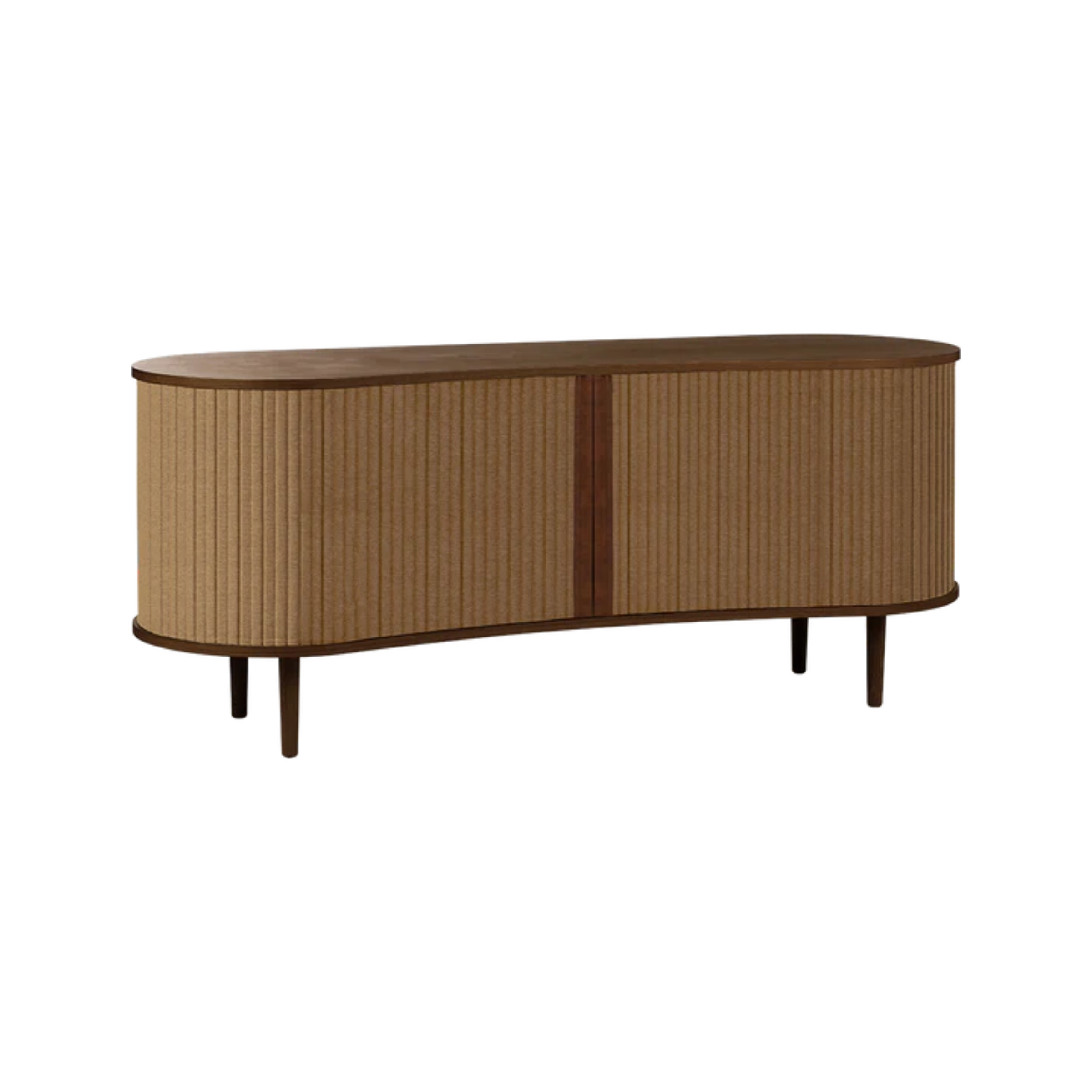 Komoda RTV AUDACIOUS karamelová s tmavým dubovým podstavcom