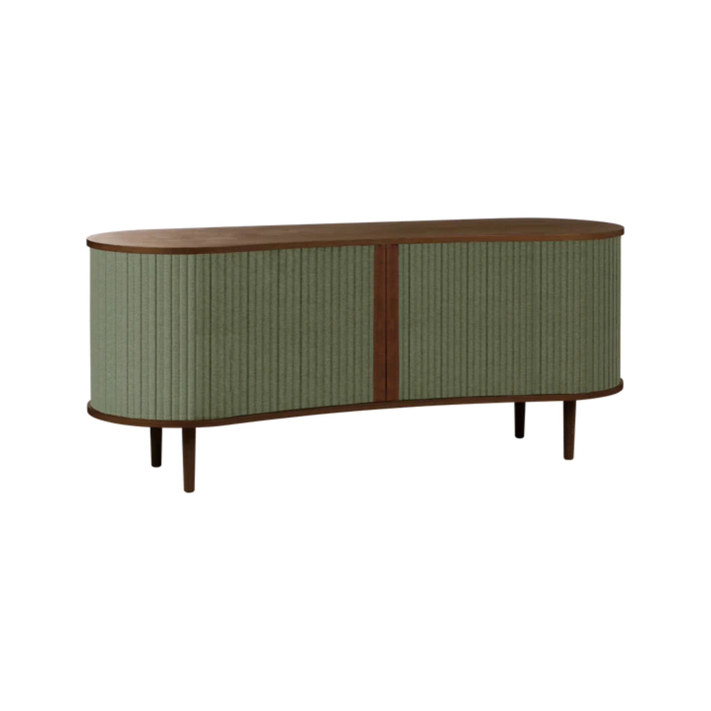 Komoda RTV AUDACIOUS zelená s tmavým dubovým podstavcom