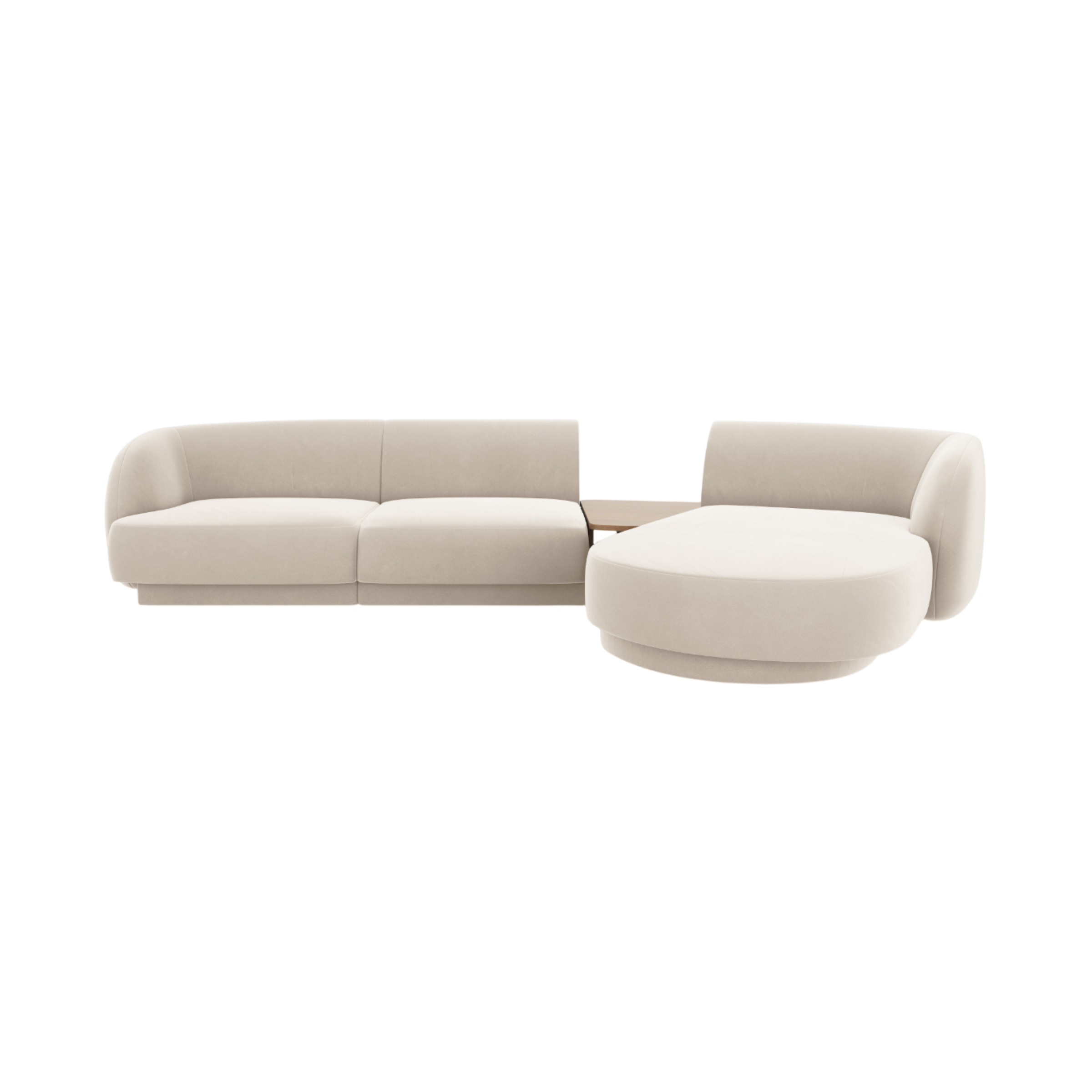 Modular corner sofa with table 3-seater right-sided velvet MILEY light beige