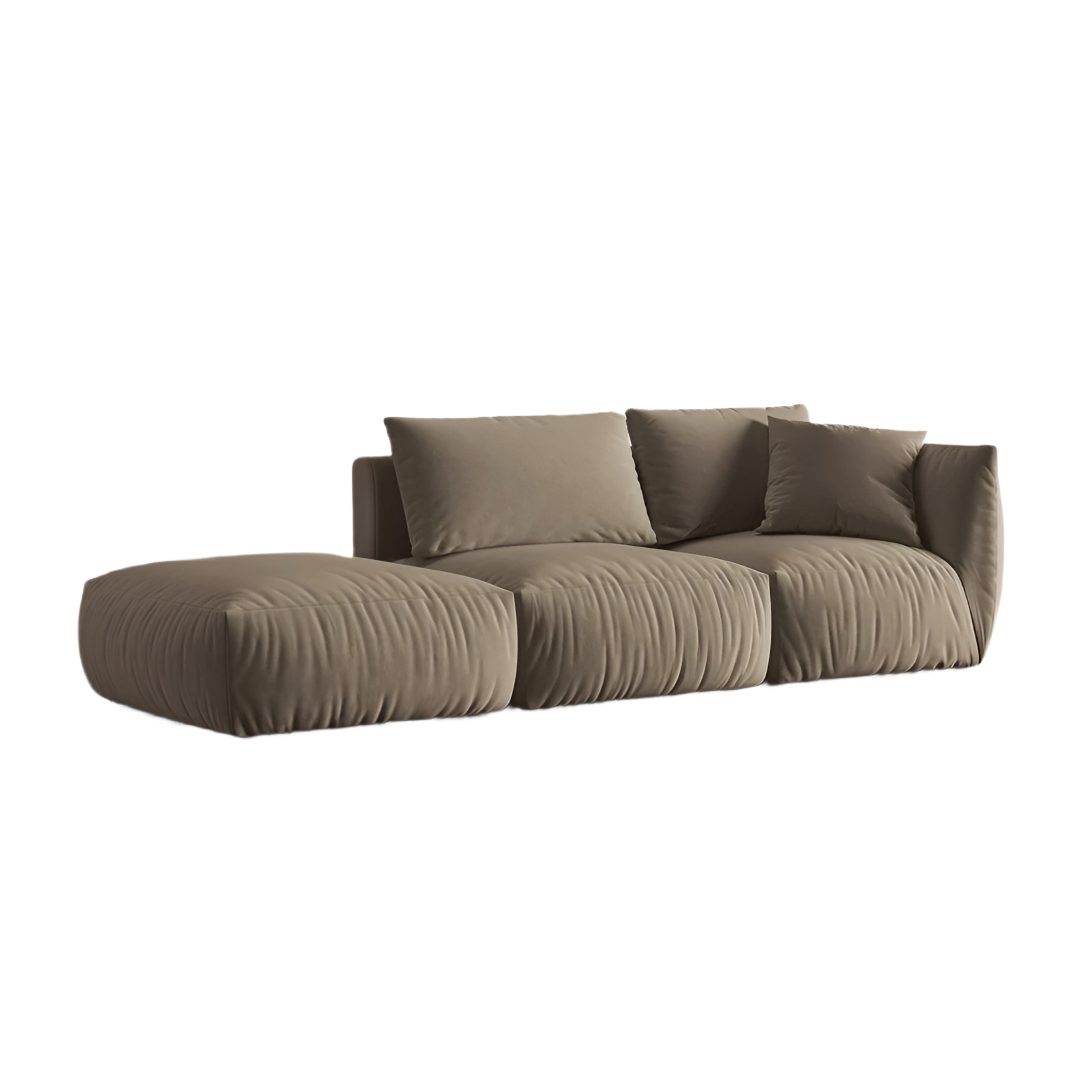 Left-facing 3-seater velvet modular sofa CHRIS light brown