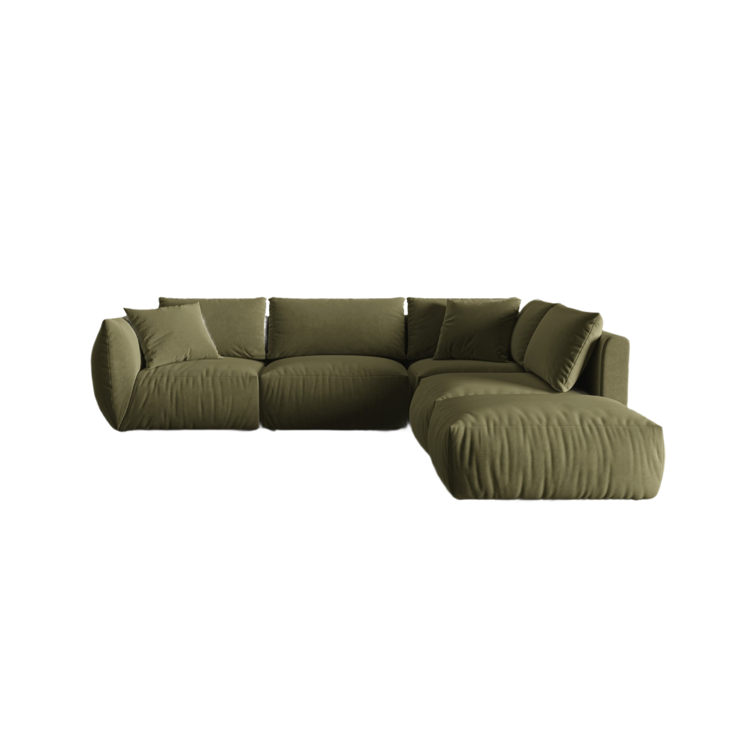 Modular velvet corner sofa for 4 people right-facing CHRIS light green