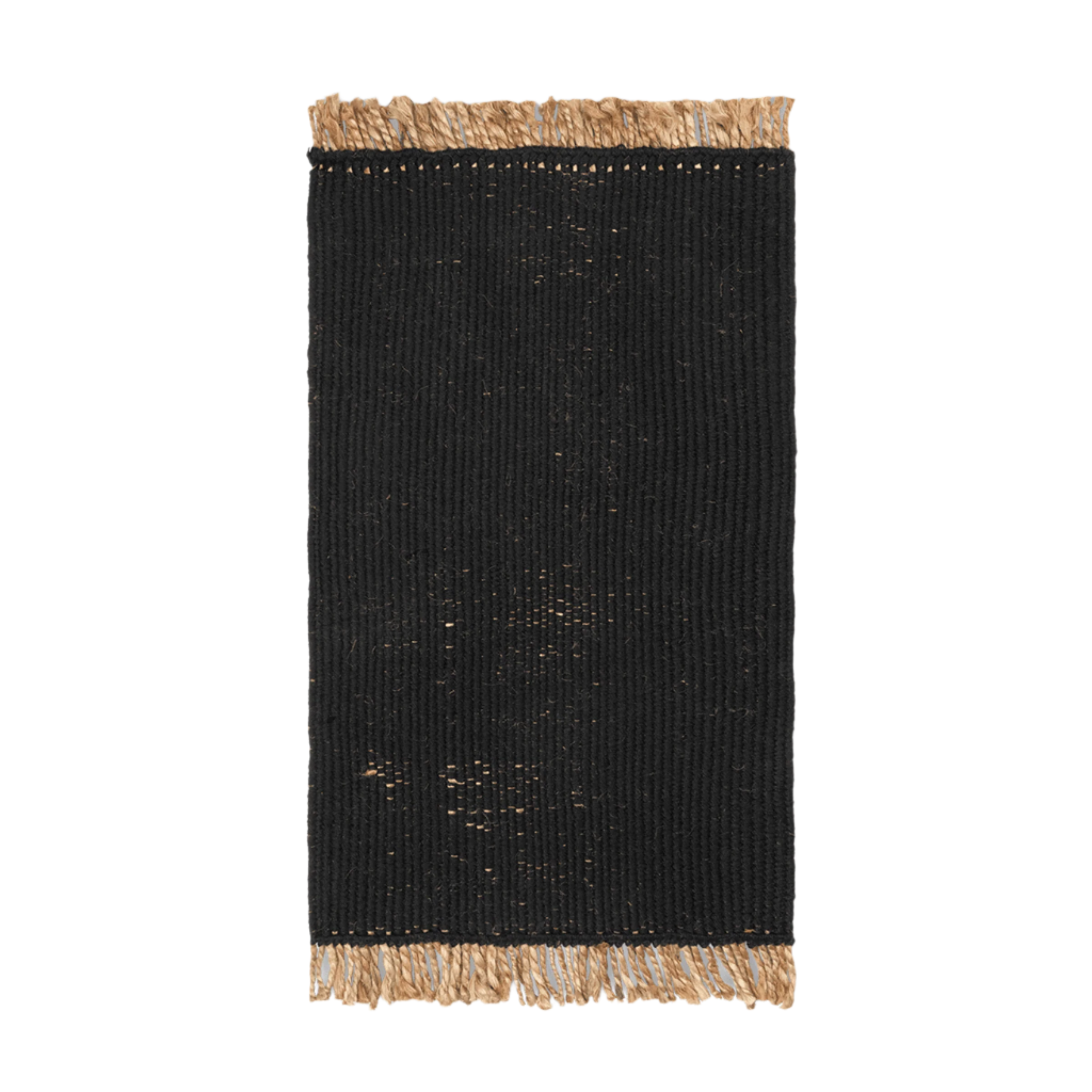 BLOCK MAT rug in black with beige fringes