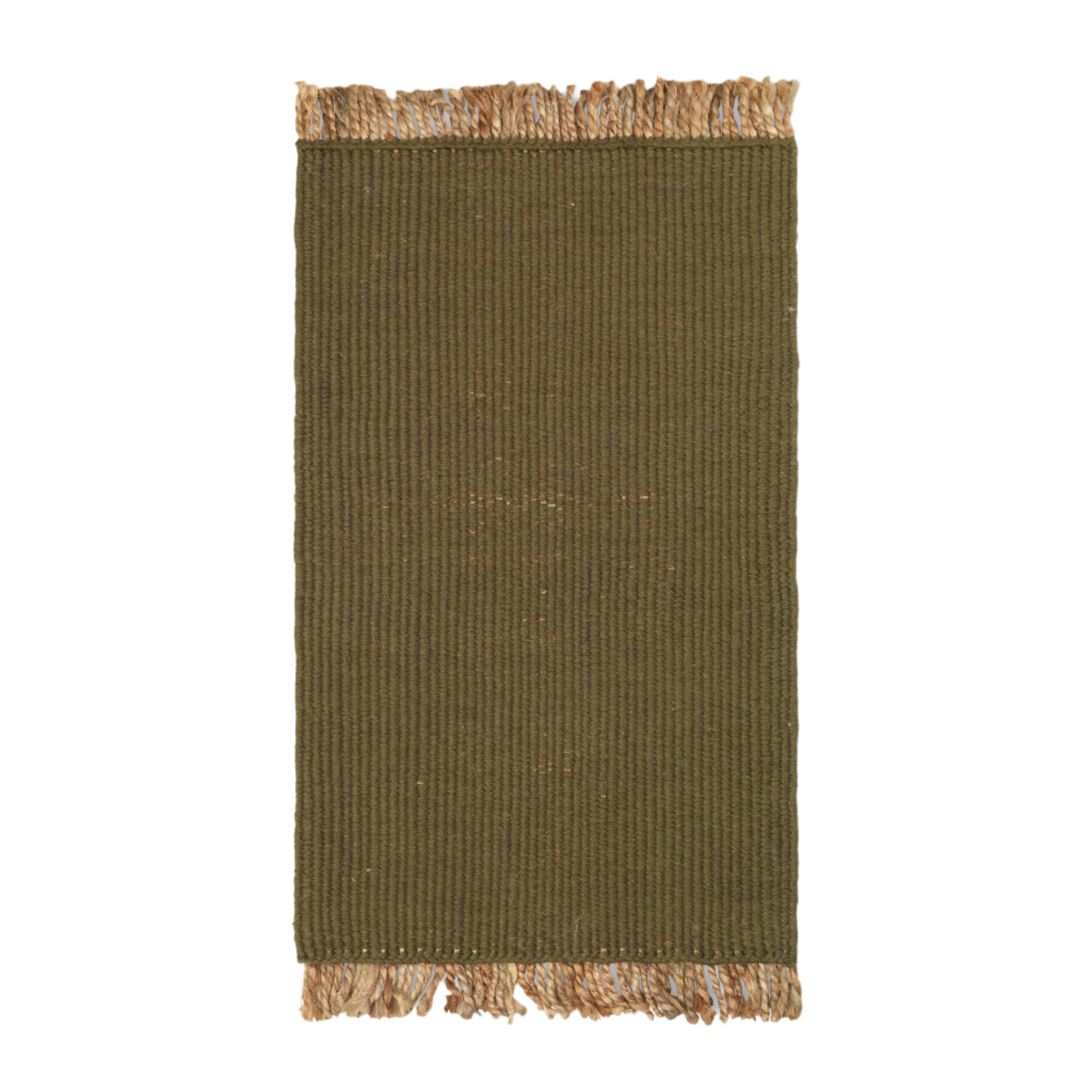 BLOCK MAT olive rug with beige fringes