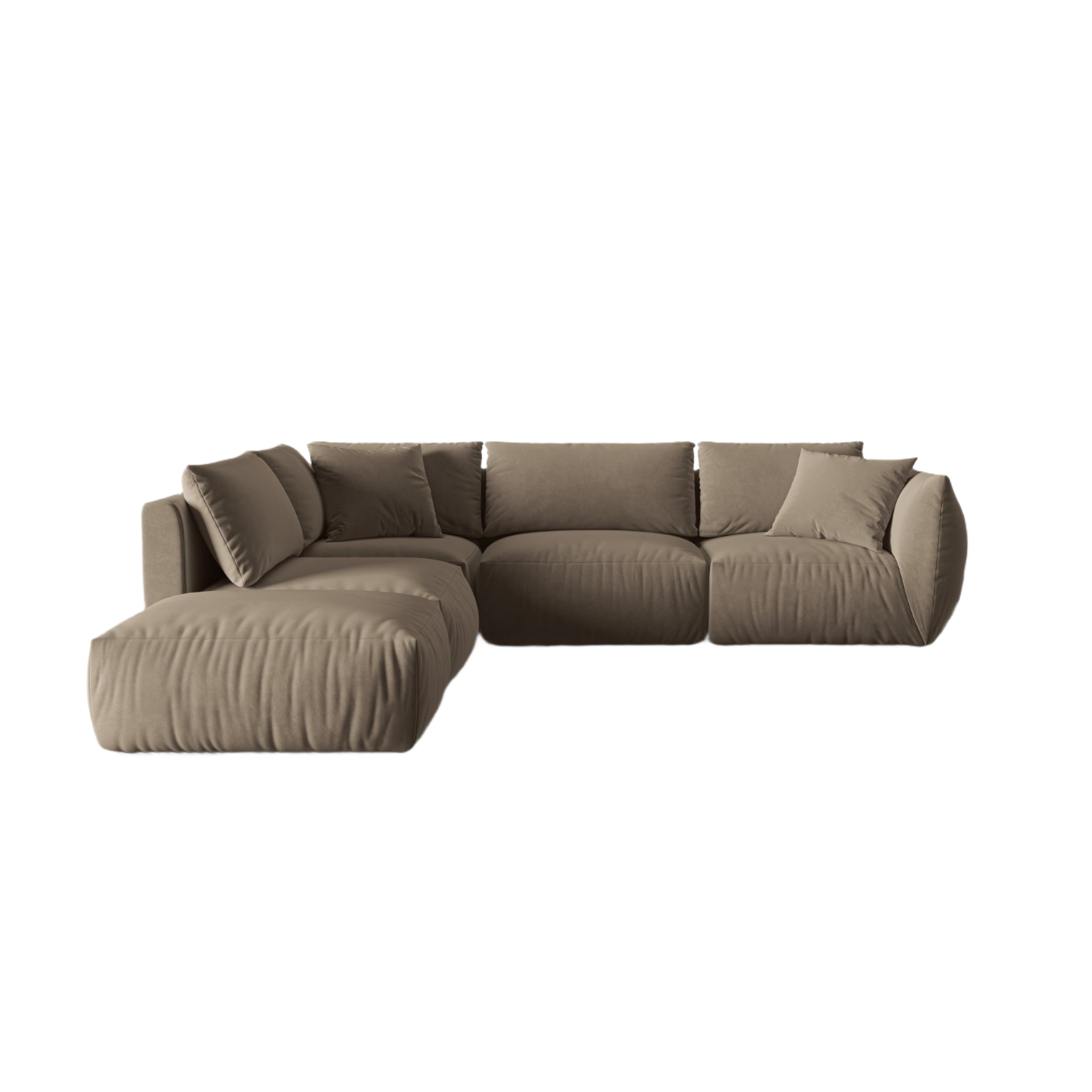 Velvet modular corner sofa for 4 people, left-sided CHRIS in light brown
