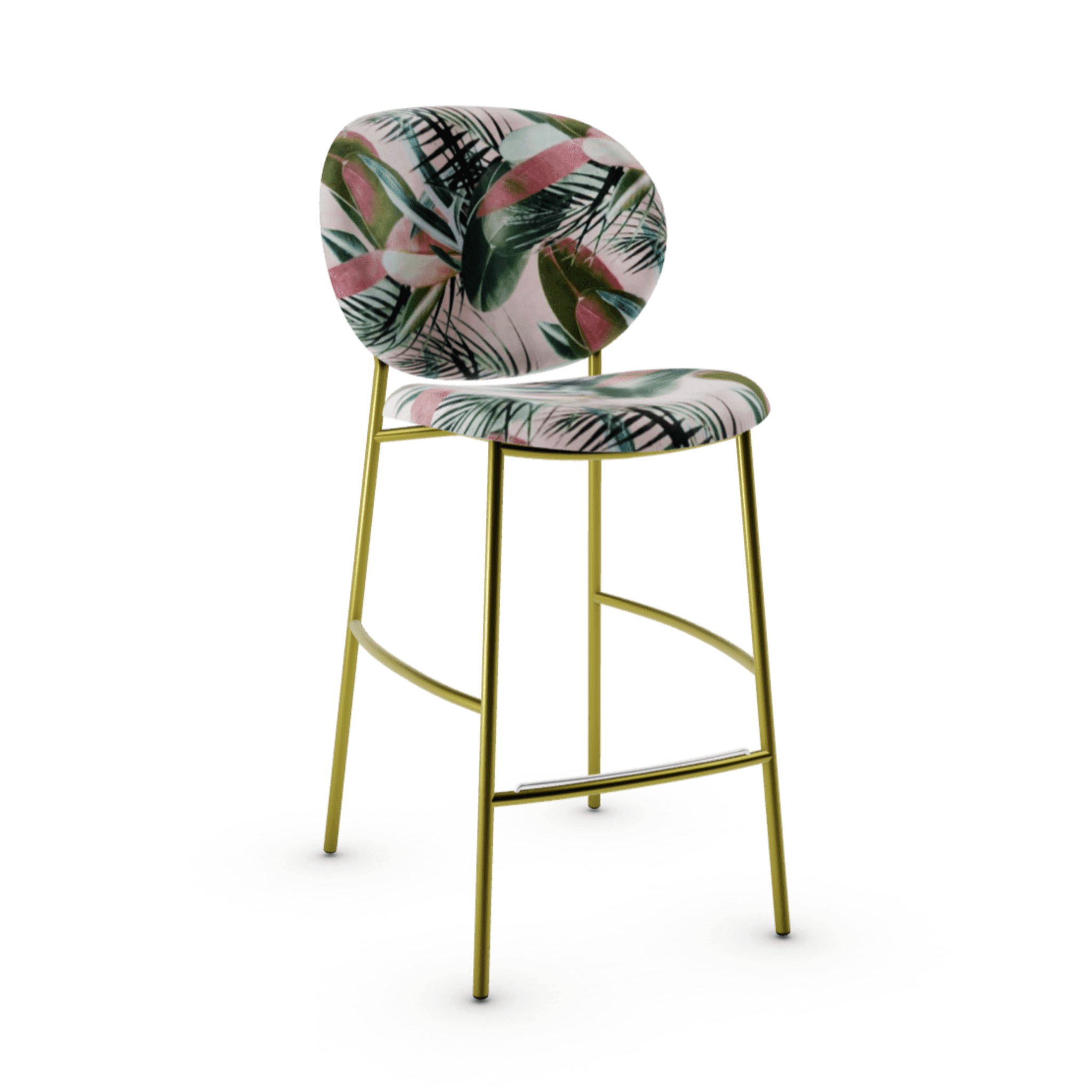 Hoker aksamitny INÈS jasnoróżowy z motywem roślinnym Calligaris matowy mosiądz Eye on Design