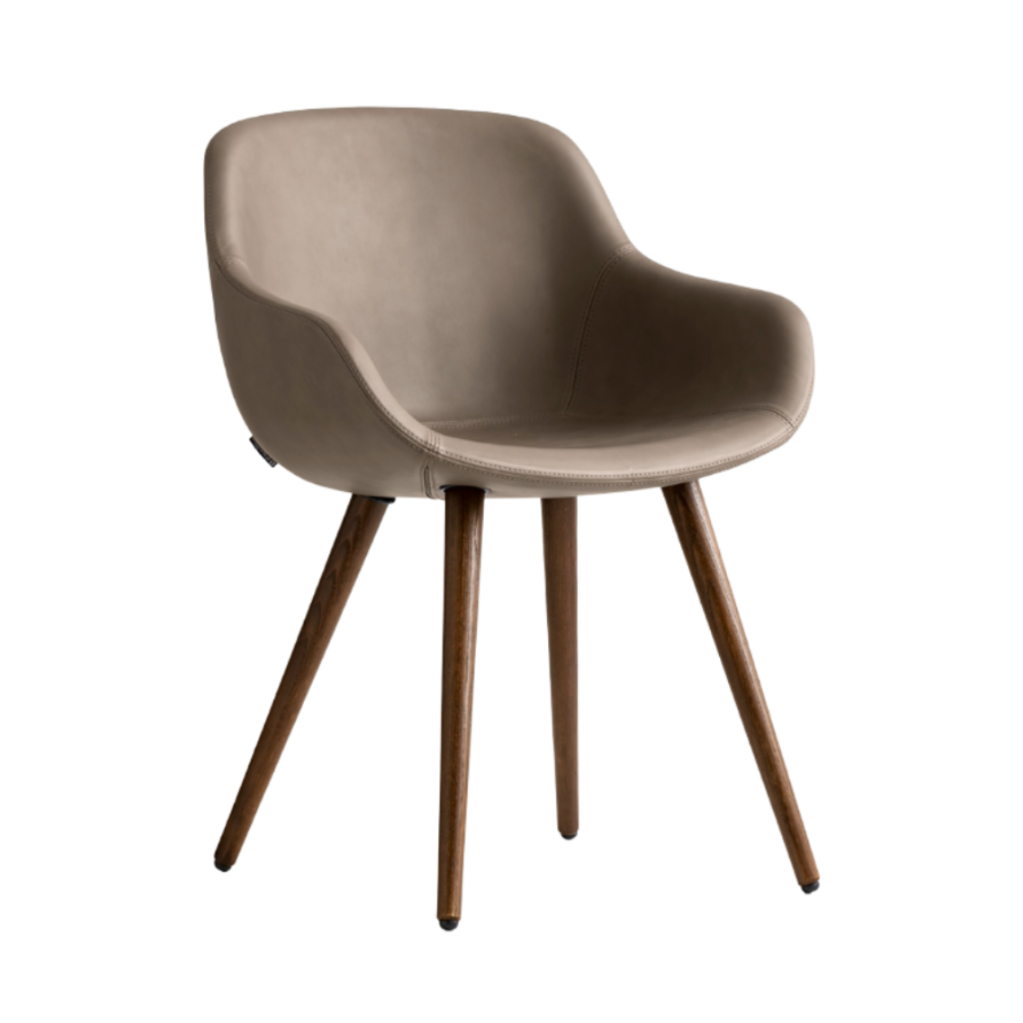 Čalúnená stolička IGLOO s tmavým dreveným podstavcom