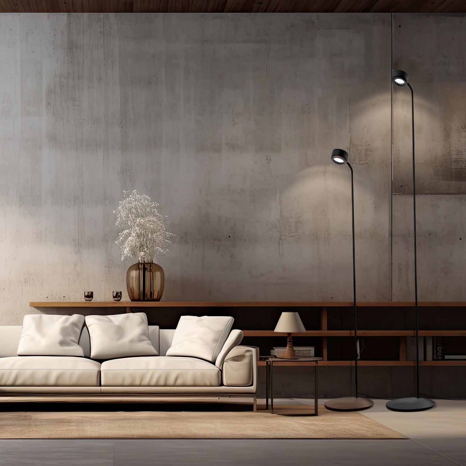 JUBI floor lamp in aluminum with walnut wood