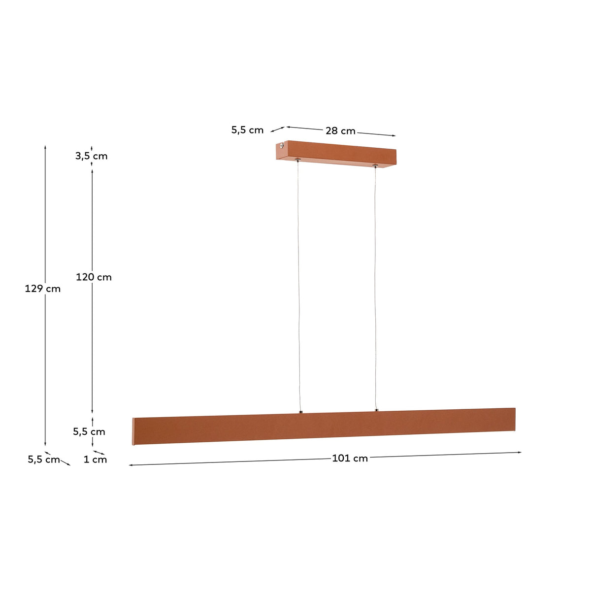 Lampa sufitowa liniowa BOADELLA terakotowy aluminium – wymiary