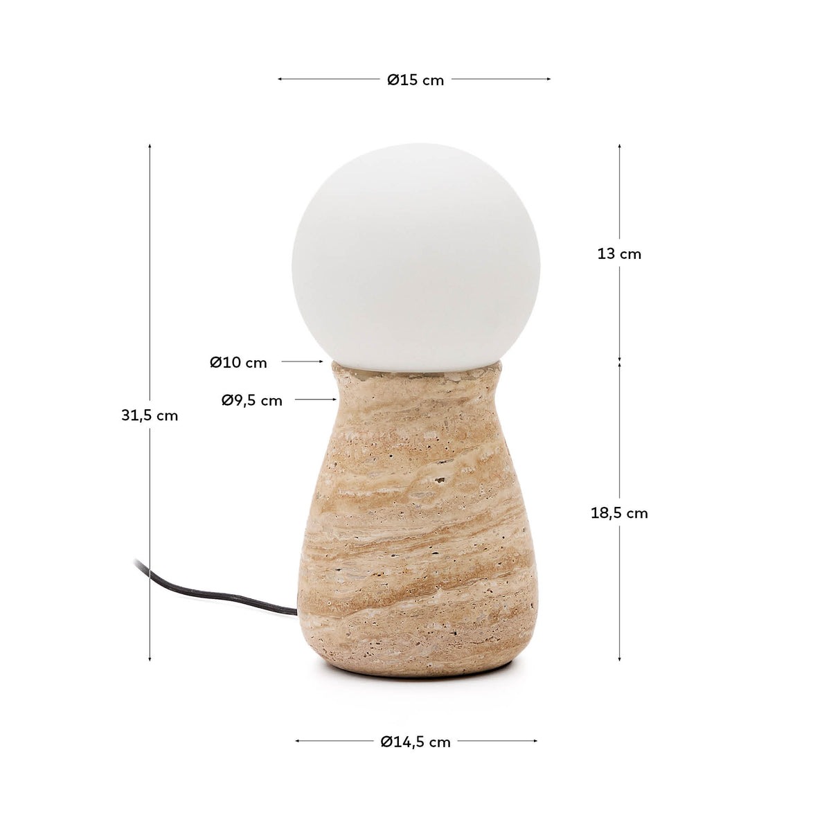 Lampa stołowa OKENI trawertyn i szkło – wymiary