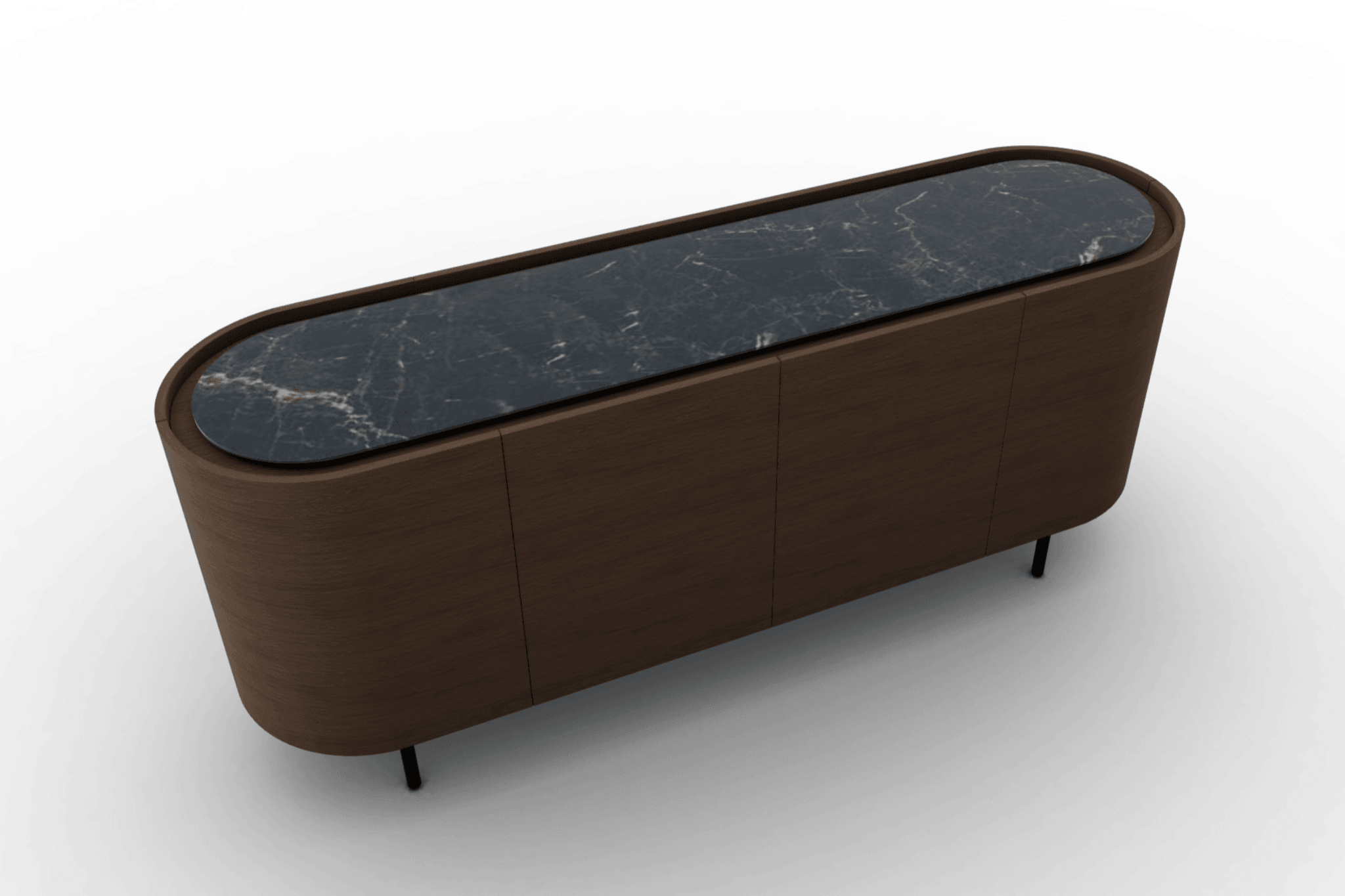 Komoda LAKE ciemnobrązowy Calligaris 4 drzwiowa czarny ceramiczny marmur Eye on Design