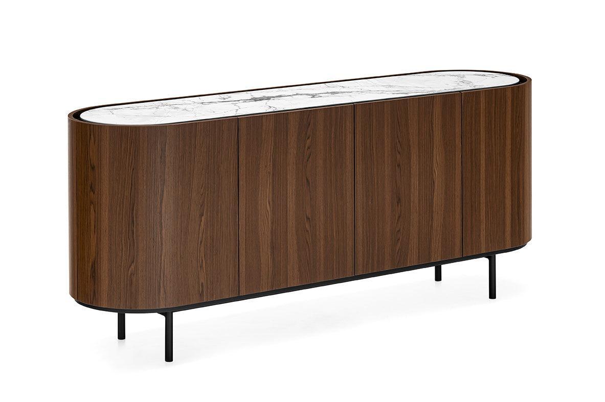 Komoda LAKE ciemnobrązowy Calligaris 4 drzwiowa kremowy ceramiczny marmur Eye on Design