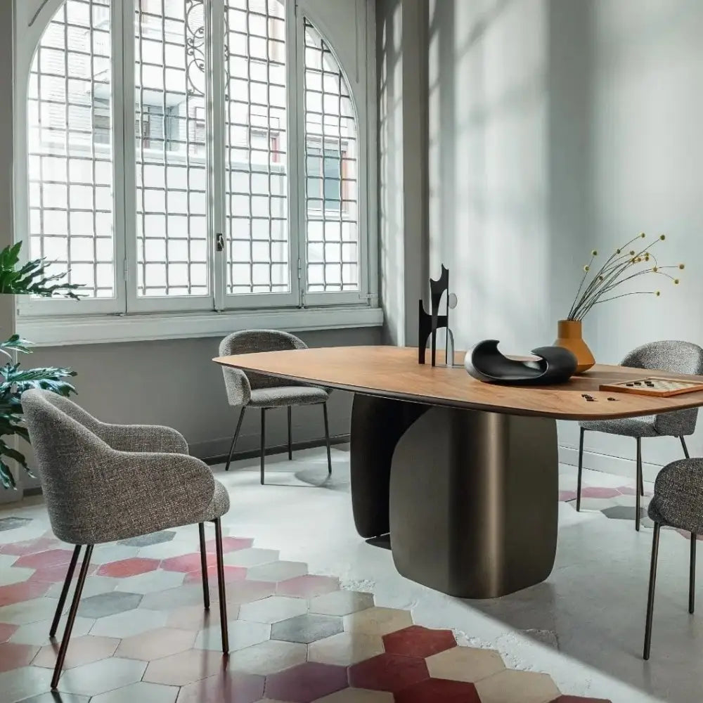 HOLLY upholstered chair with walnut base