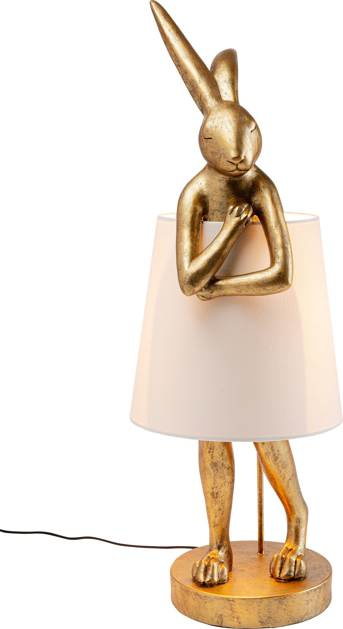 Zlatá stolná lampa v tvare králika
