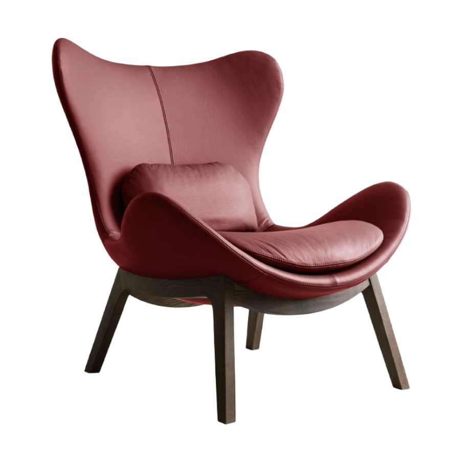 Fotel LAZY čalúnený s tmavým dreveným podstavcom