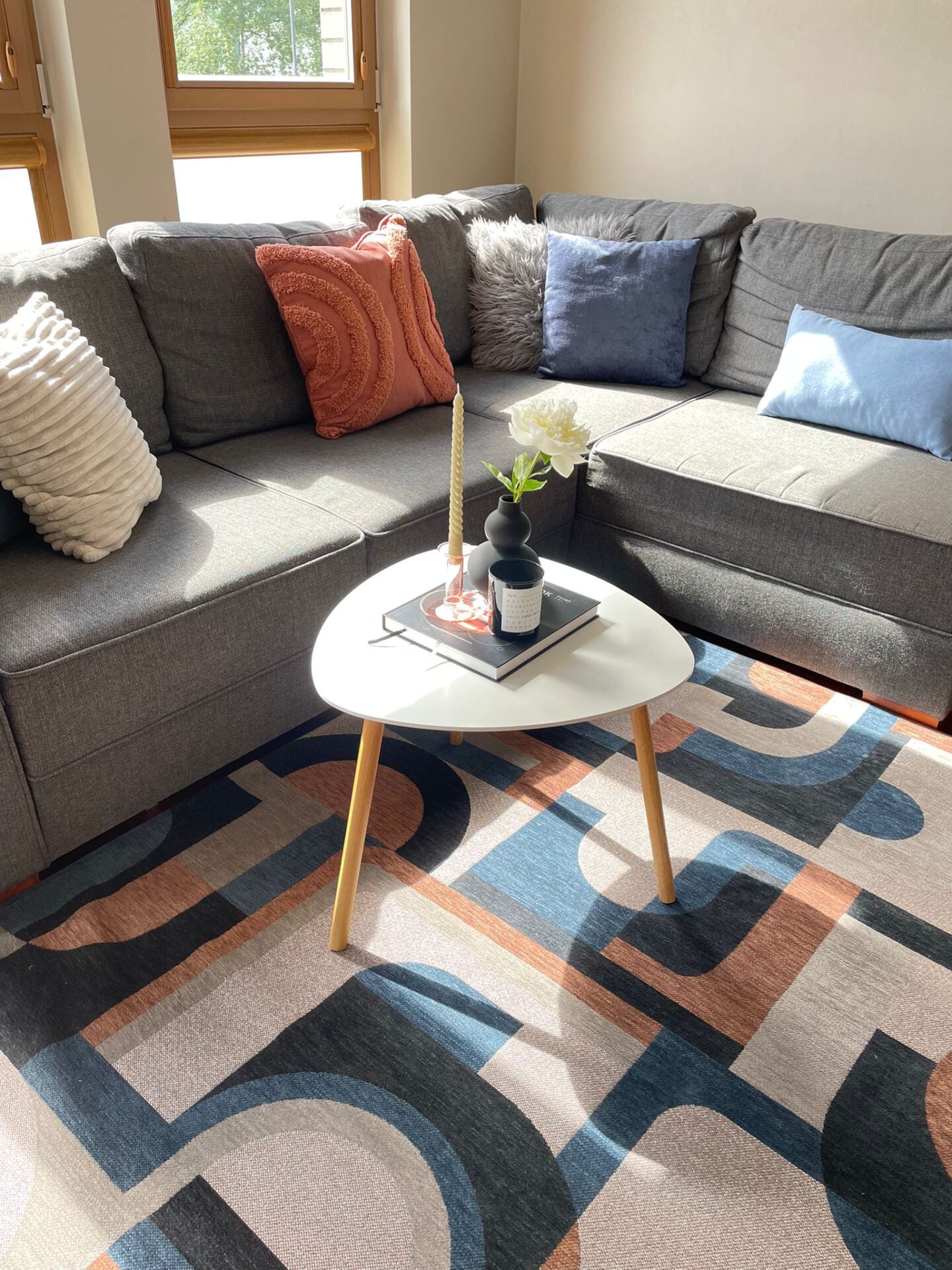 Kruhový koberec MODULE CAMEL BLUE béžovo-modrý