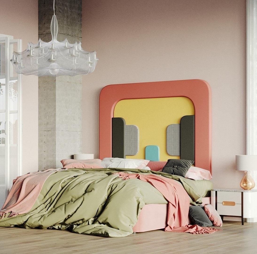 Łóżko tapicerowane PLUM 3 koralowy z żółtym Happy Barok Eye on Design