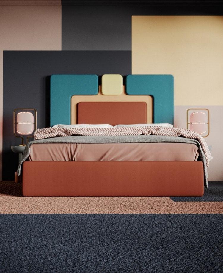 Łóżko tapicerowane PLUM 6 morski z bordowym Happy Barok Eye on Design