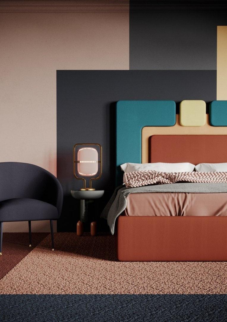 Łóżko tapicerowane PLUM 6 morski z bordowym Happy Barok Eye on Design