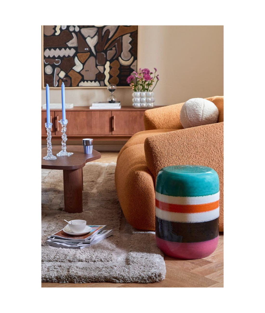 Bočný stolík STRIPED PILL farebná keramika