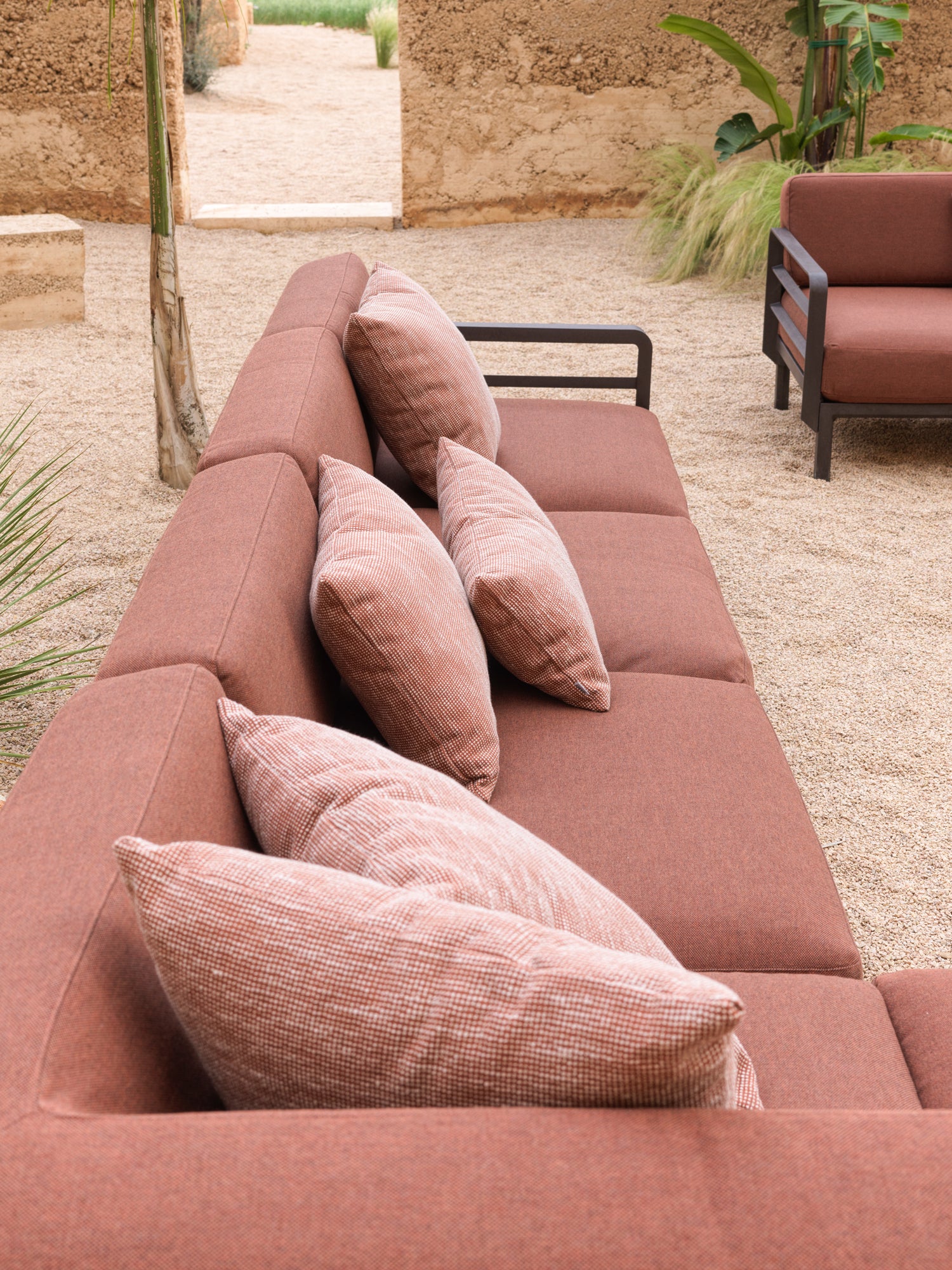 MAXIMO 5 Gray Modular Outdoor Corner Sofa with Brown Base