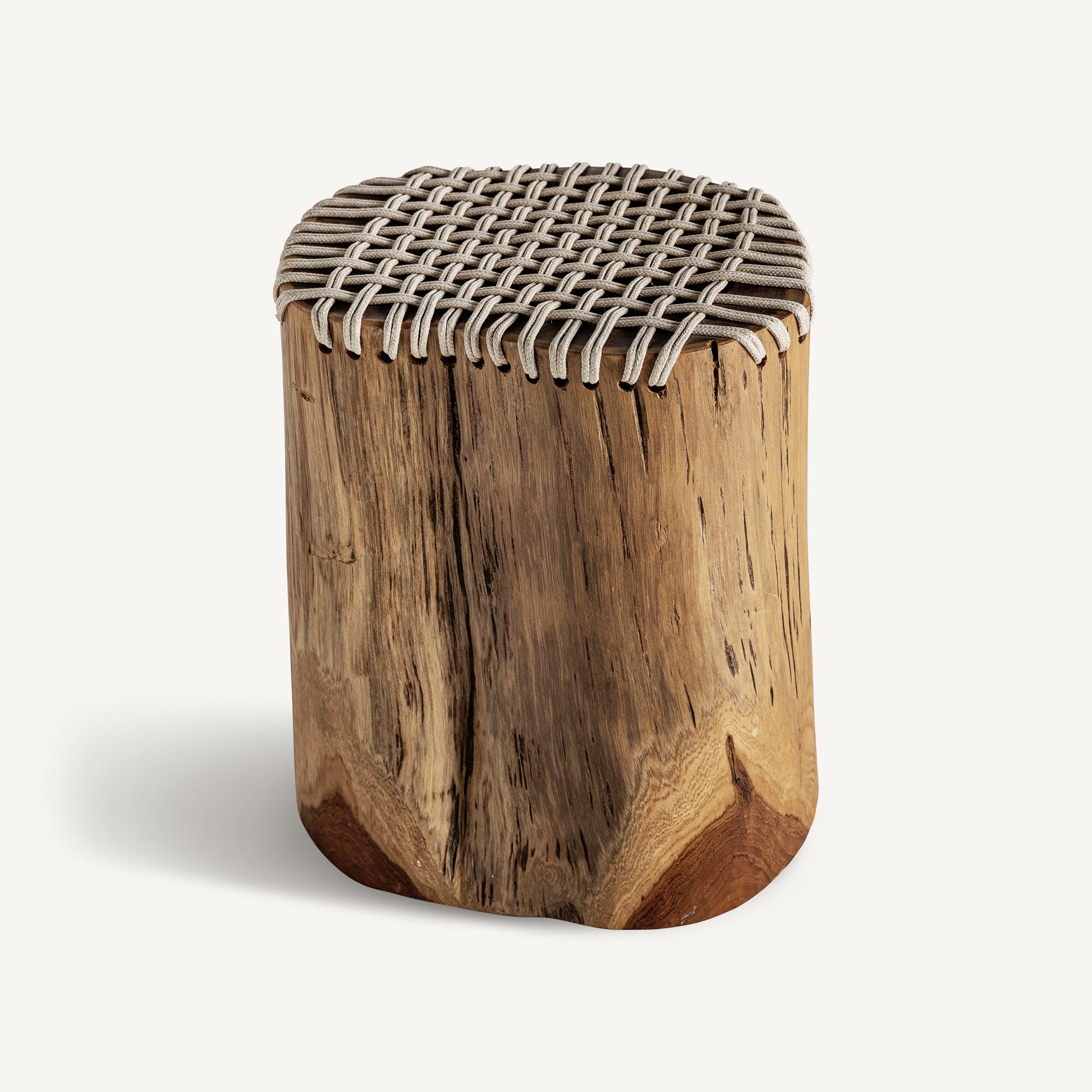 OBERNAI Side Table Suar Wood with Beige Rope