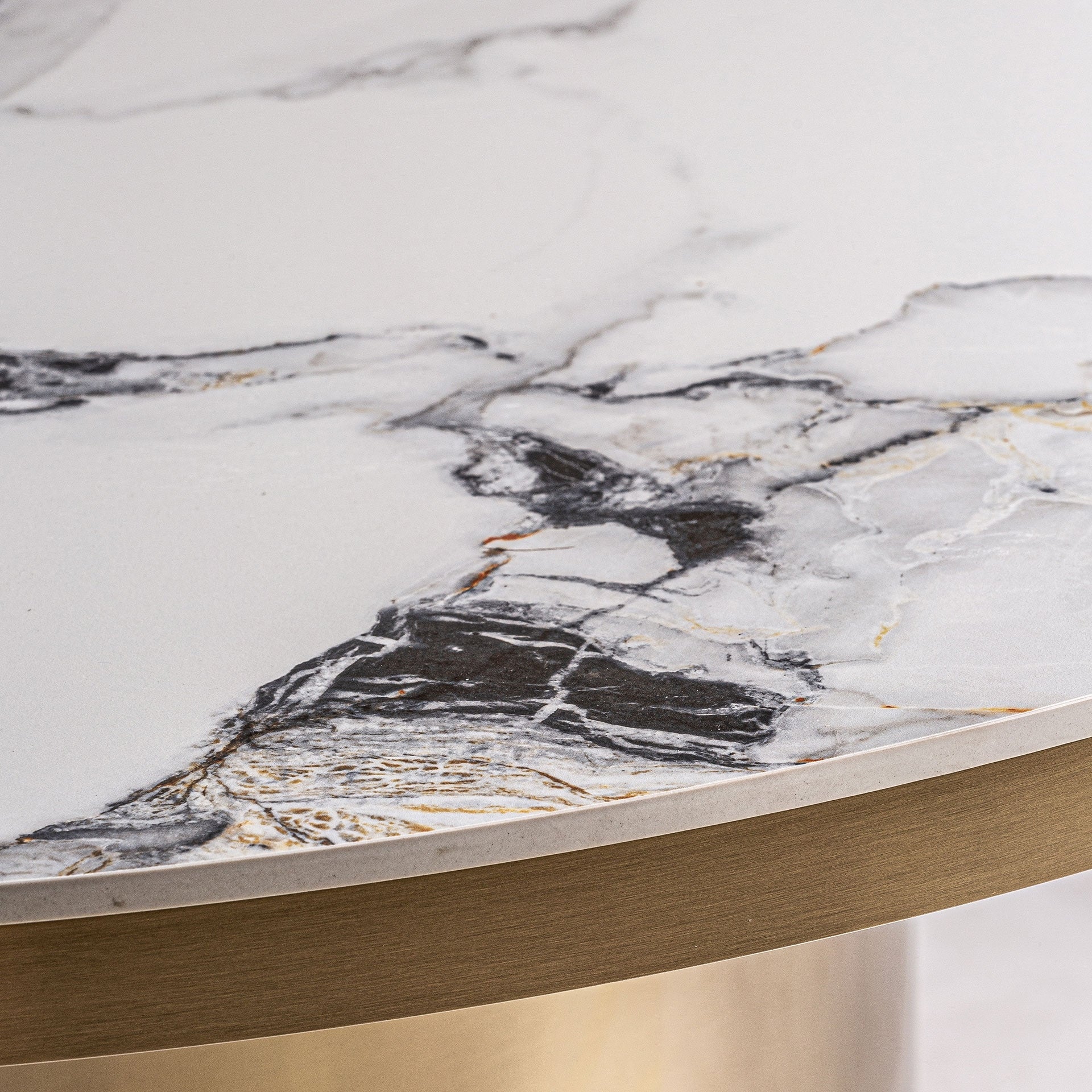 ASTACH Round Table with Porcelain Top and Gold Base