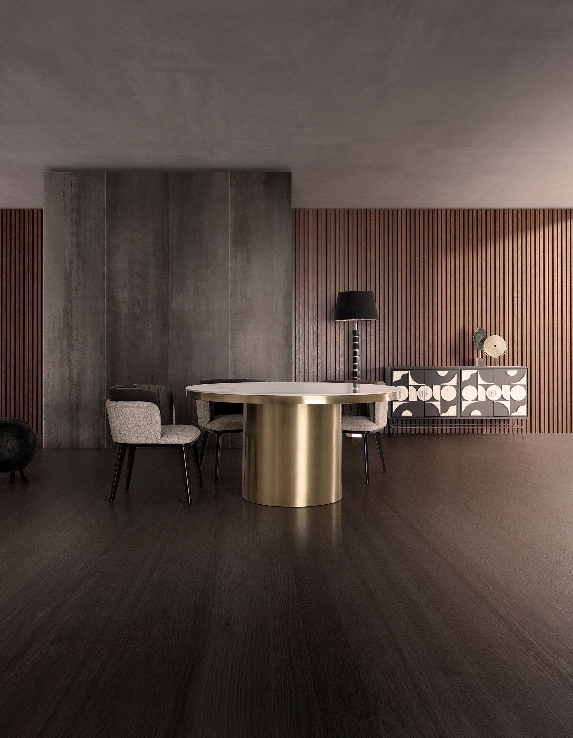 ASTACH Round Table with Porcelain Top and Gold Base