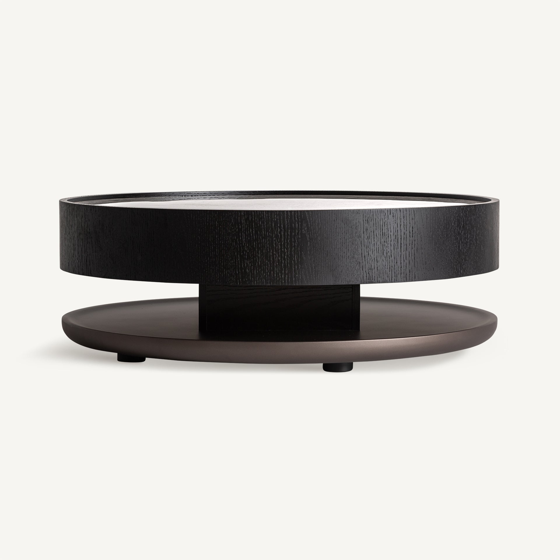 BREIL Black Coffee Table with Oak Veneer and White Marble Top