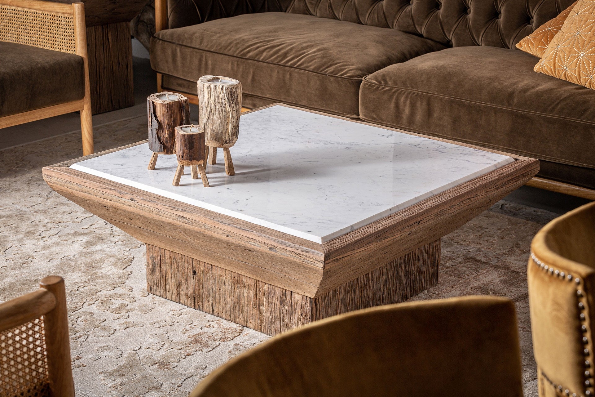 SAMSUN Coffee Table Recycled Wood with Marble Top