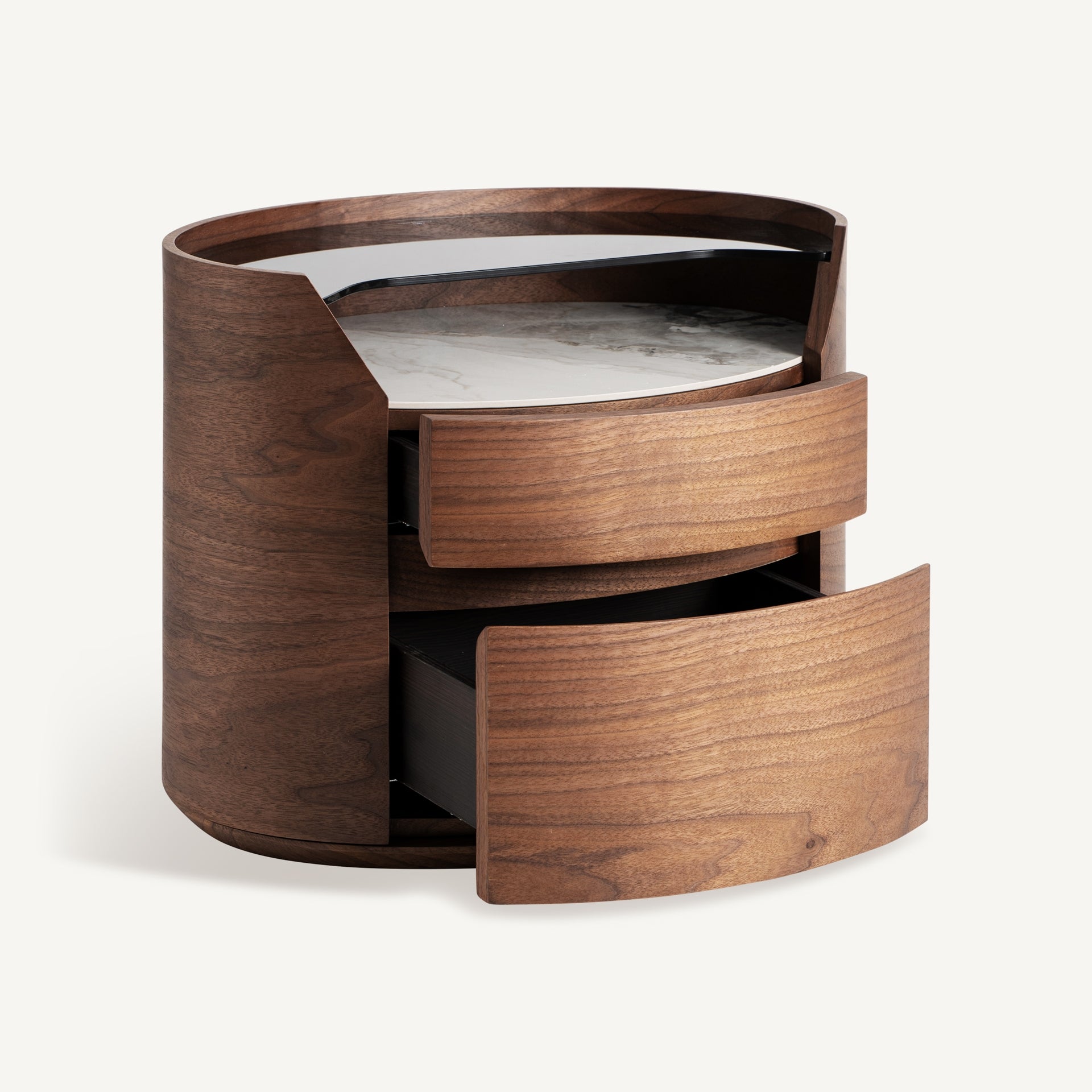 LECCO Nightstand with Wooden Frame and Glass Top