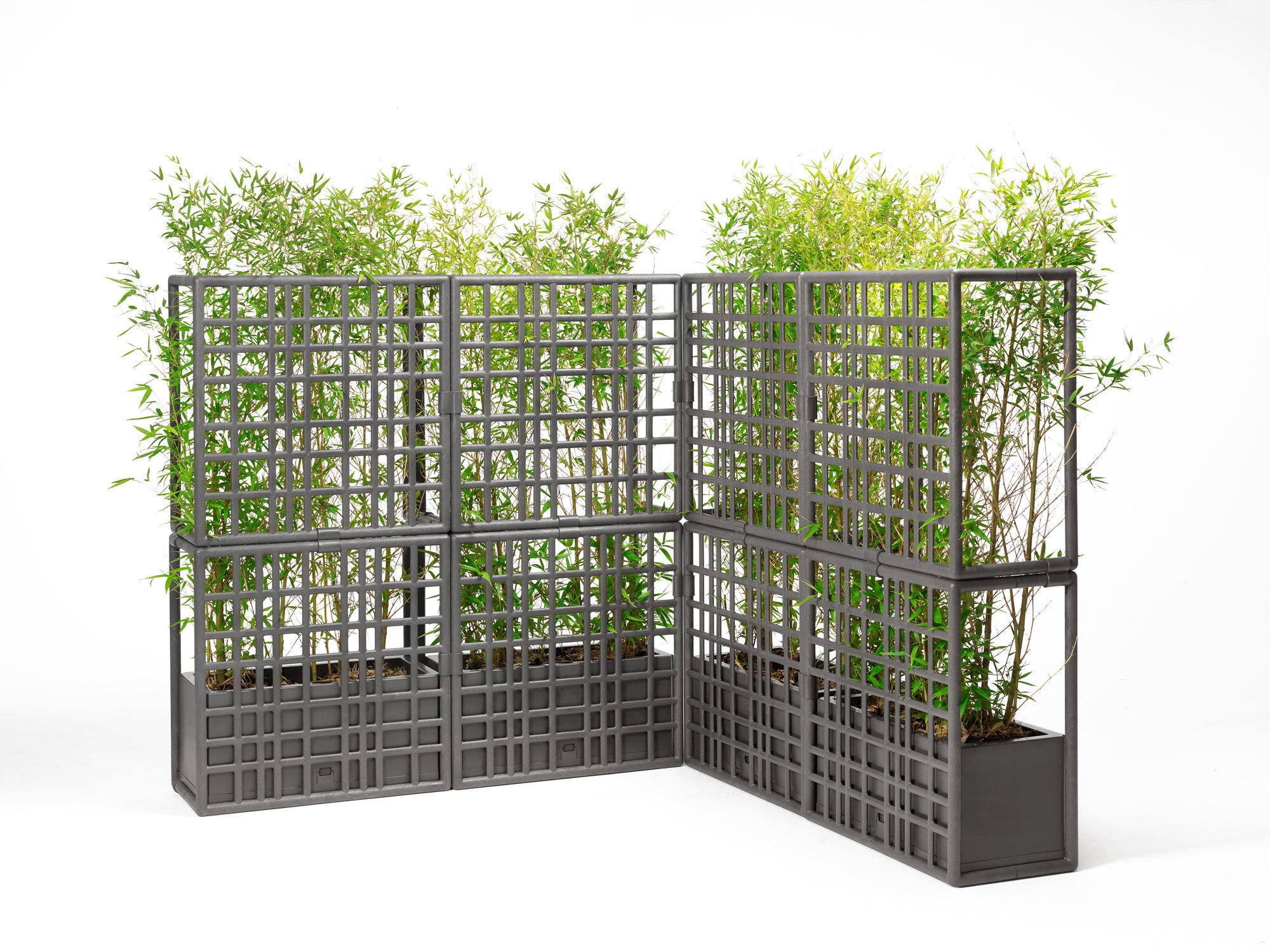 Modular outdoor system with SIPARIO planter in graphite