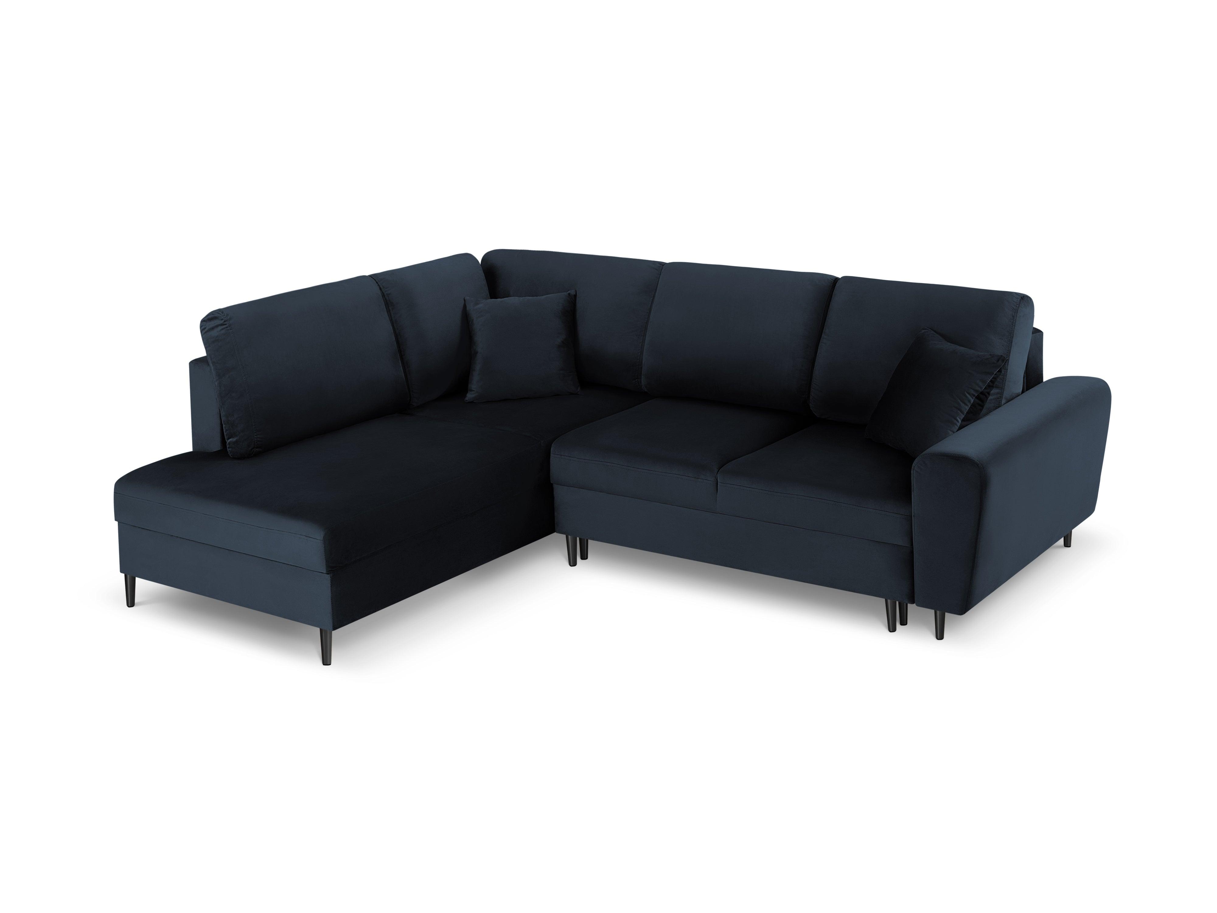 Narożnik 5-osobowy lewostronny z funkcją spania KYOTO ciemnoniebieski z czarną podstawą Cosmopolitan Design Eye on Design