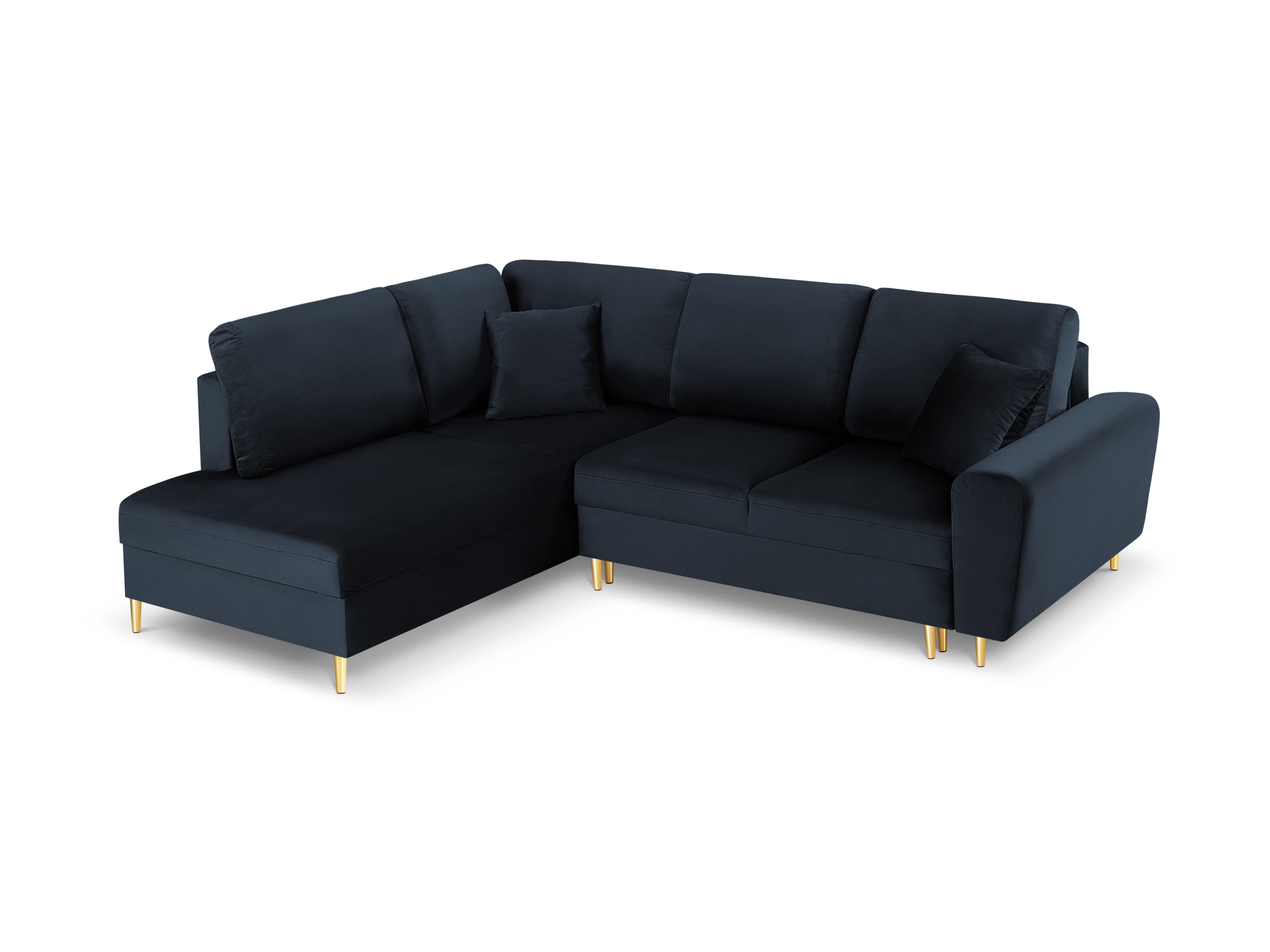 Narożnik 5-osobowy lewostronny z funkcją spania KYOTO ciemnoniebieski ze złotą podstawą Cosmopolitan Design Eye on Design