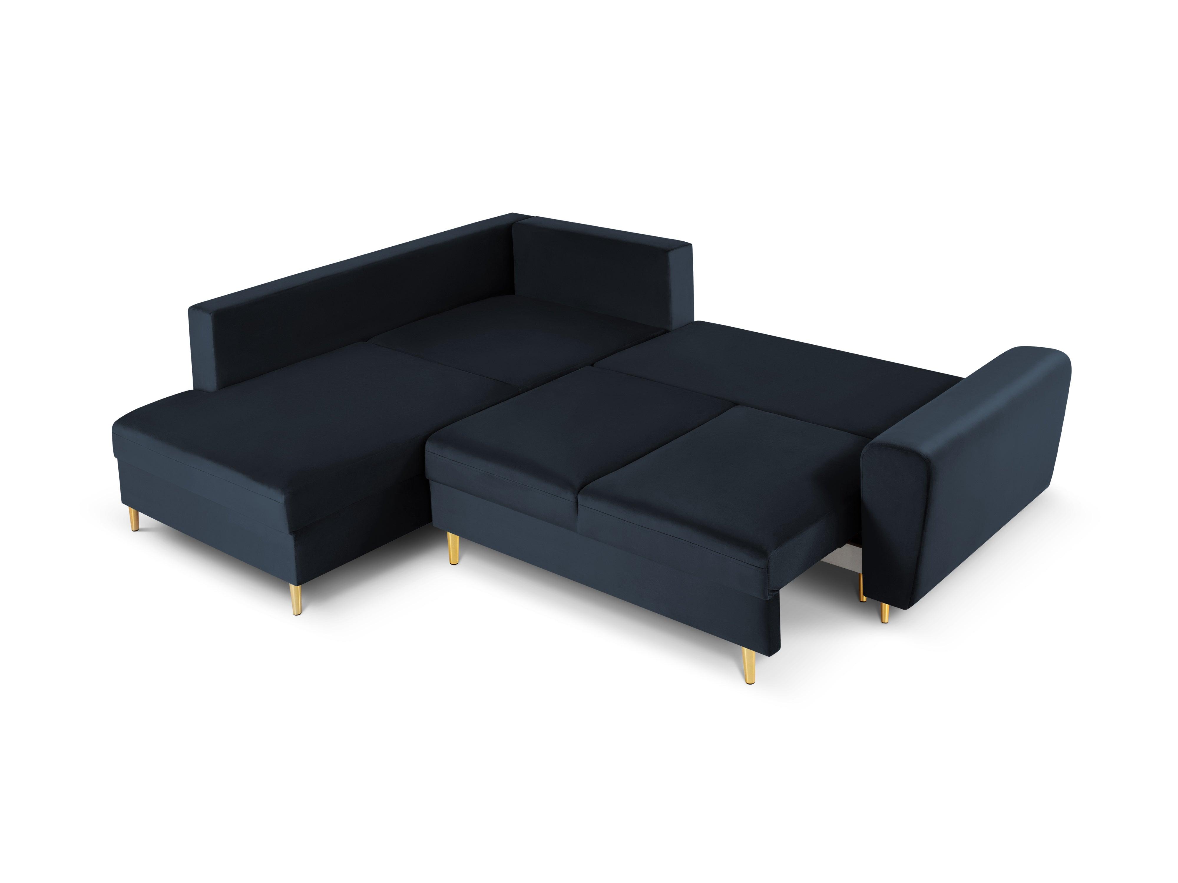 Narożnik 5-osobowy lewostronny z funkcją spania KYOTO ciemnoniebieski ze złotą podstawą Cosmopolitan Design Eye on Design