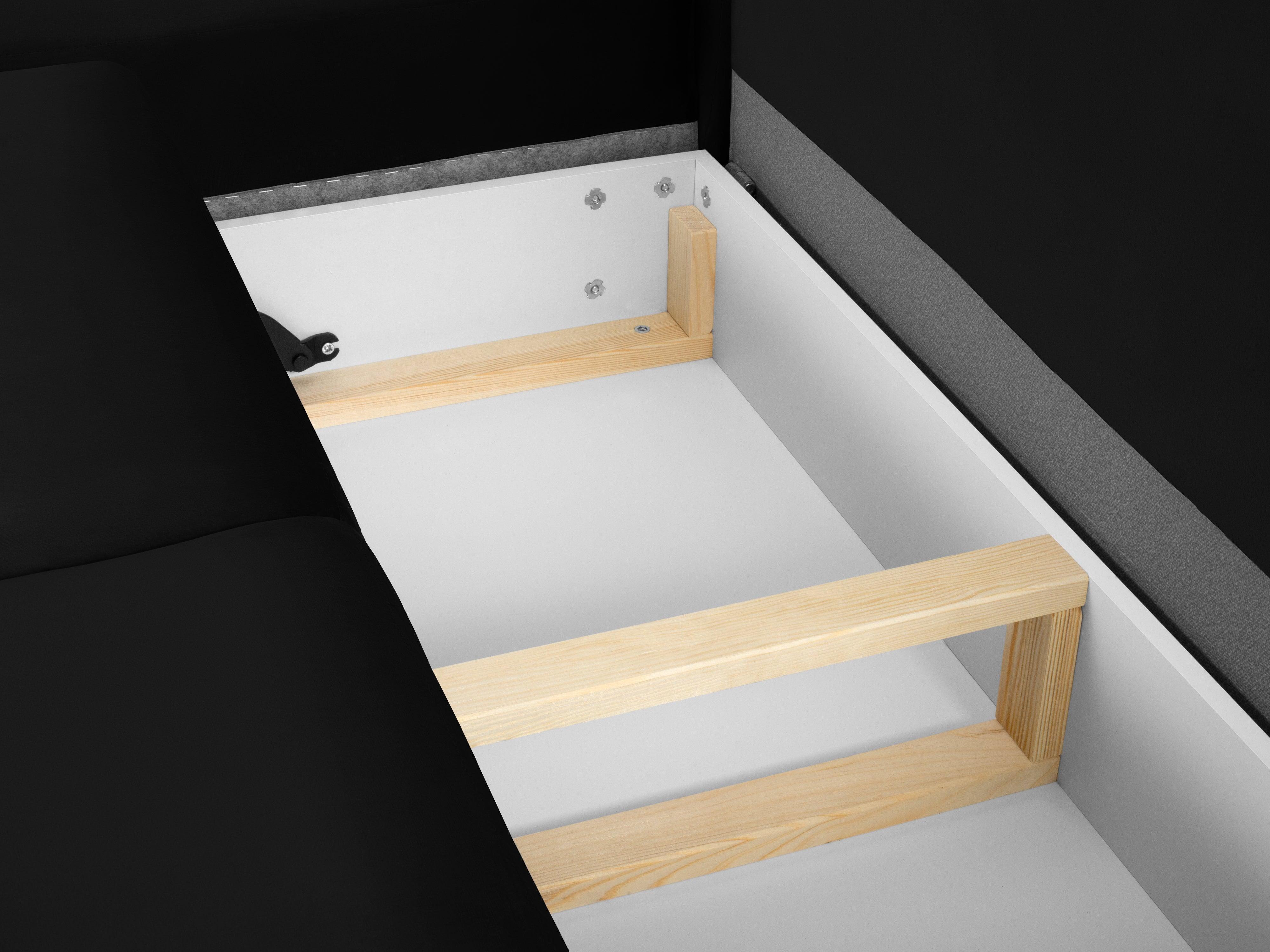 Narożnik 5-osobowy lewostronny z funkcją spania KYOTO czarny ze złotą podstawą Cosmopolitan Design Eye on Design