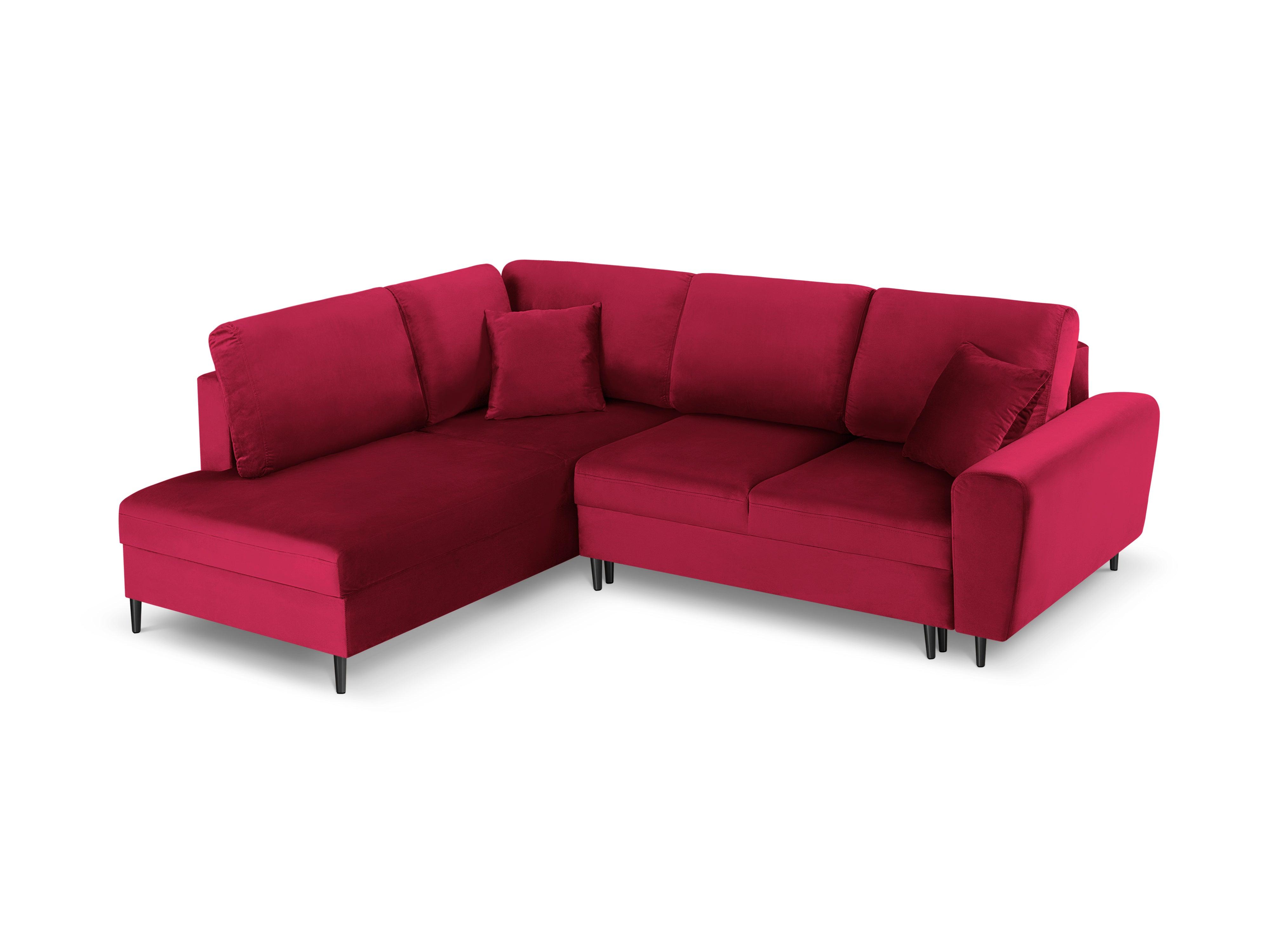 Narożnik 5-osobowy lewostronny z funkcją spania KYOTO czerwony z czarną podstawą Cosmopolitan Design Eye on Design