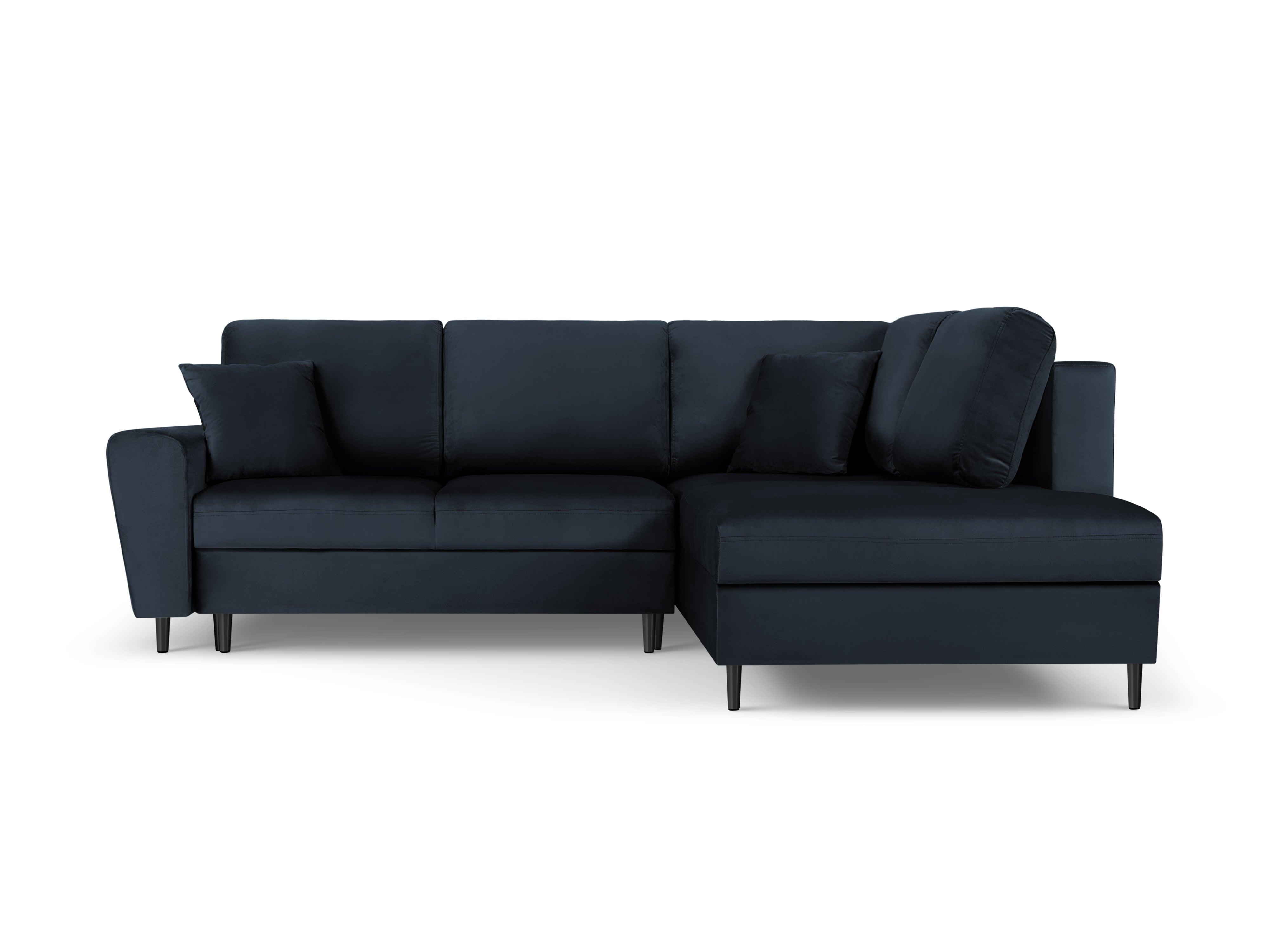 Narożnik 5-osobowy prawostronny z funkcją spania KYOTO ciemnoniebieski z czarną podstawą Cosmopolitan Design Eye on Design