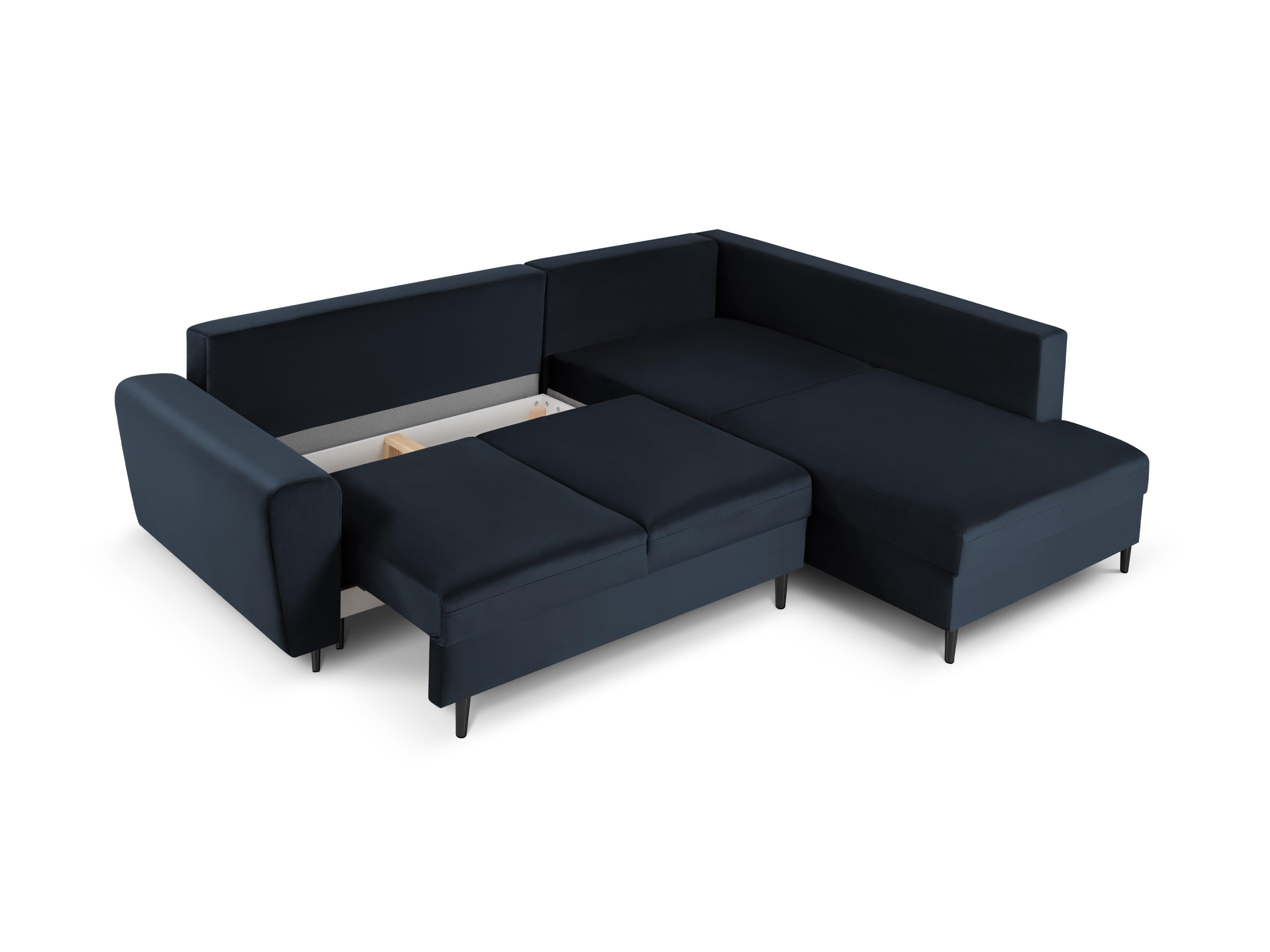 Narożnik 5-osobowy prawostronny z funkcją spania KYOTO ciemnoniebieski z czarną podstawą Cosmopolitan Design Eye on Design