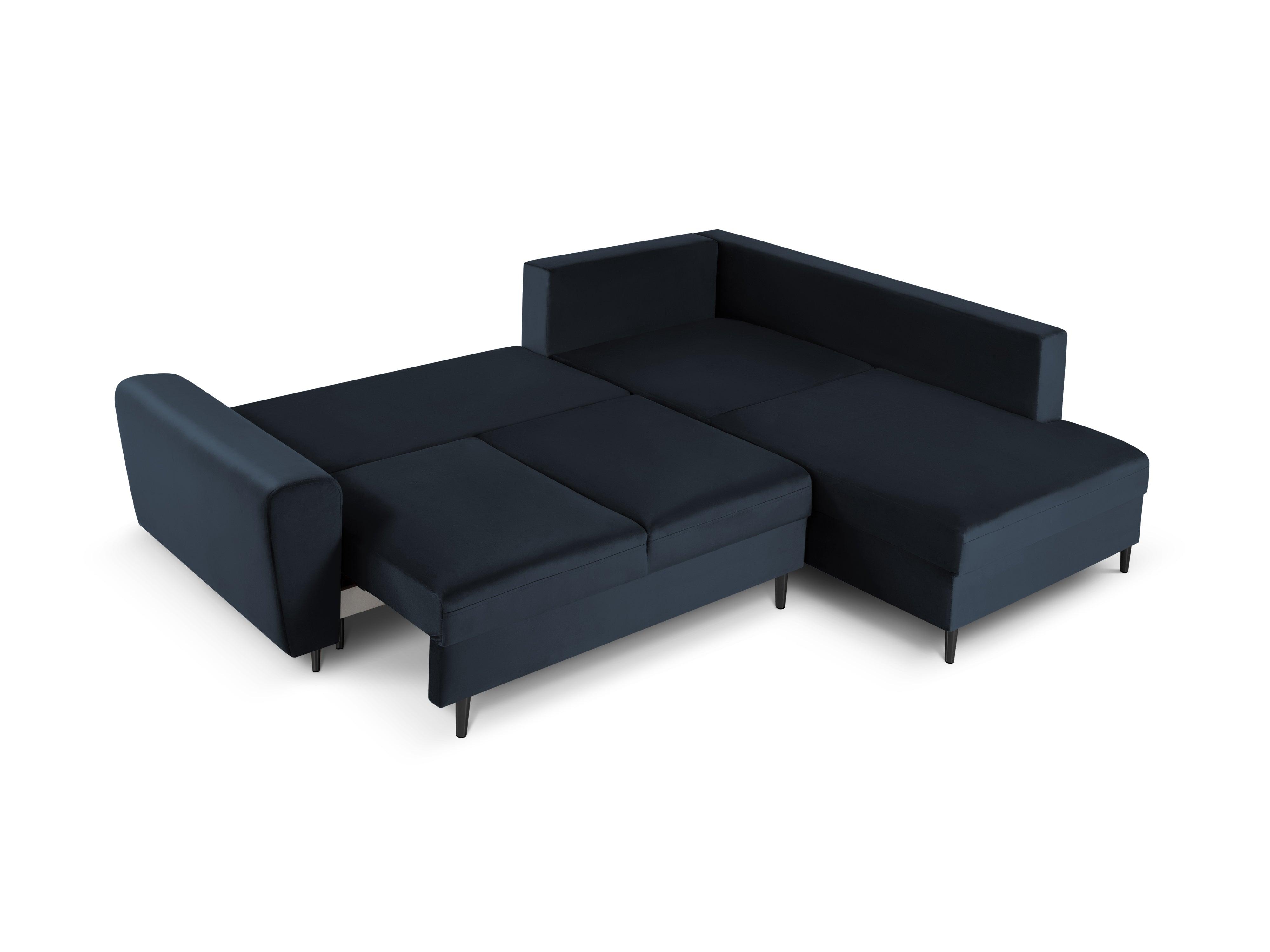 Narożnik 5-osobowy prawostronny z funkcją spania KYOTO ciemnoniebieski z czarną podstawą Cosmopolitan Design Eye on Design