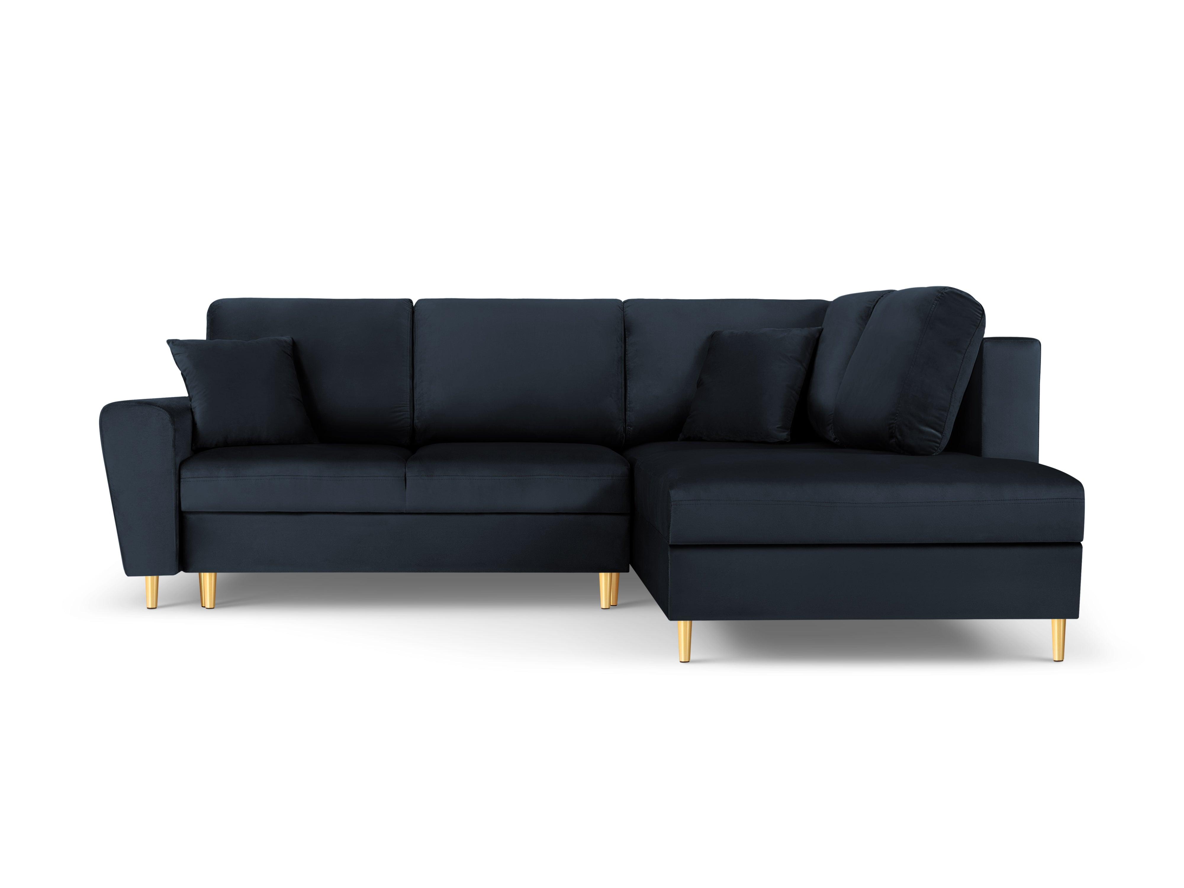 Narożnik 5-osobowy prawostronny z funkcją spania KYOTO ciemnoniebieski ze złotą podstawą Cosmopolitan Design Eye on Design