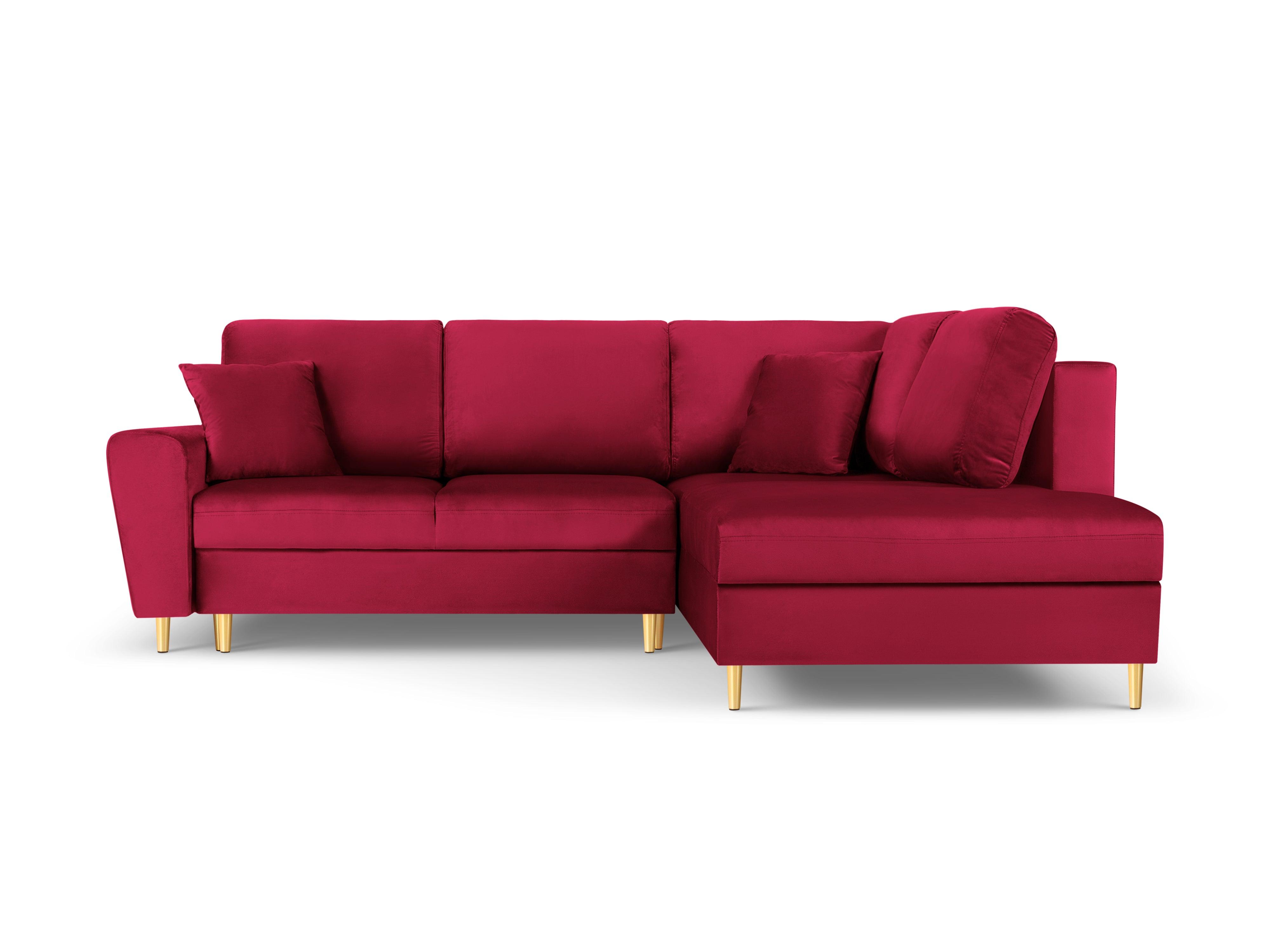 Narożnik 5-osobowy prawostronny z funkcją spania KYOTO czerwony ze złotą podstawą Cosmopolitan Design Eye on Design