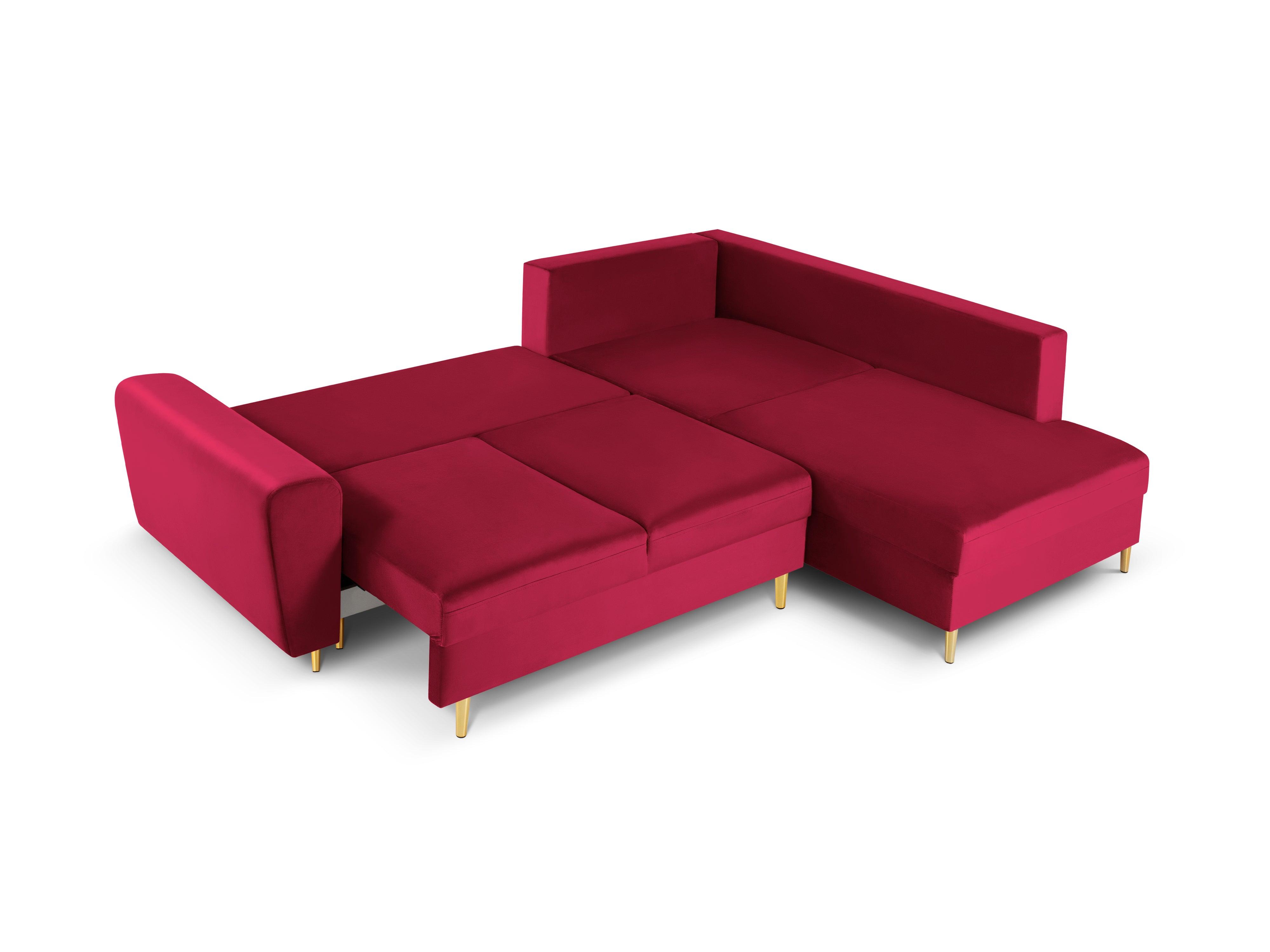 Narożnik 5-osobowy prawostronny z funkcją spania KYOTO czerwony ze złotą podstawą Cosmopolitan Design Eye on Design