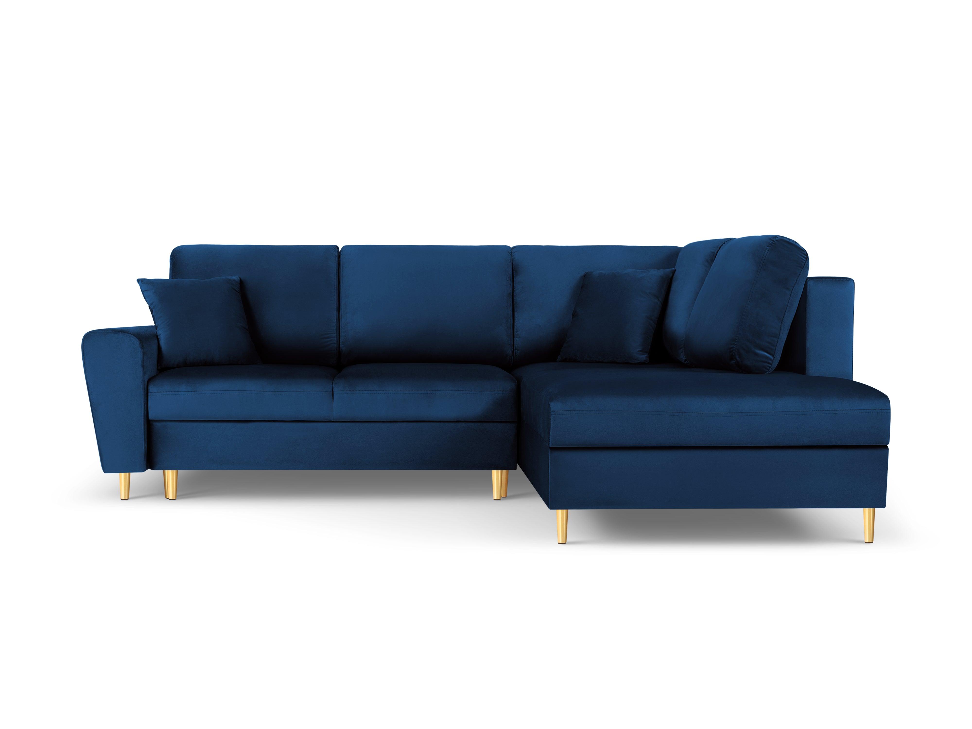 Narożnik 5-osobowy prawostronny z funkcją spania KYOTO niebieski ze złotą podstawą Cosmopolitan Design Eye on Design
