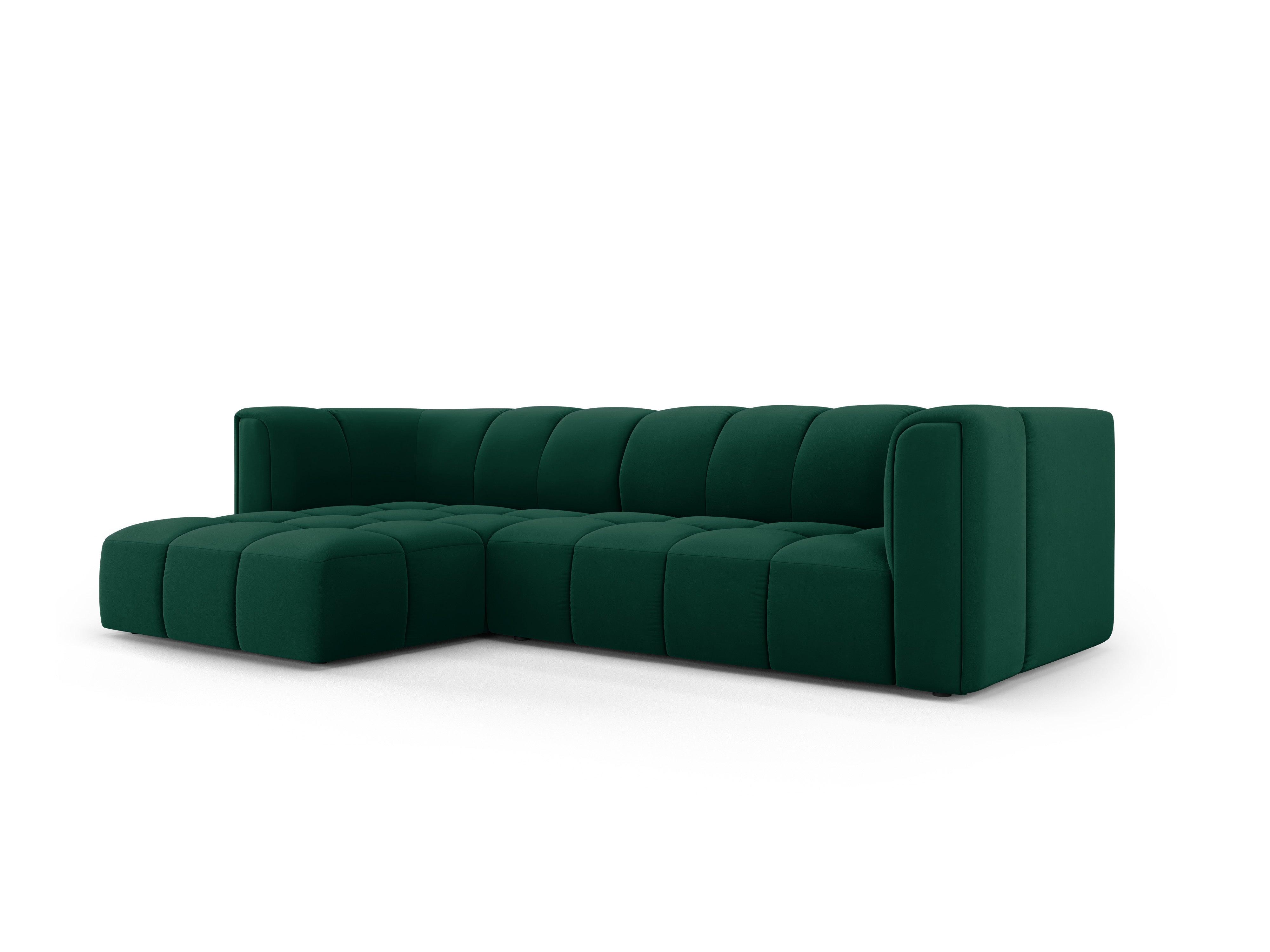 Narożnik aksamitny 3-osobowy lewostronny FRANCESCA butelkowa zieleń Milo Casa Eye on Design