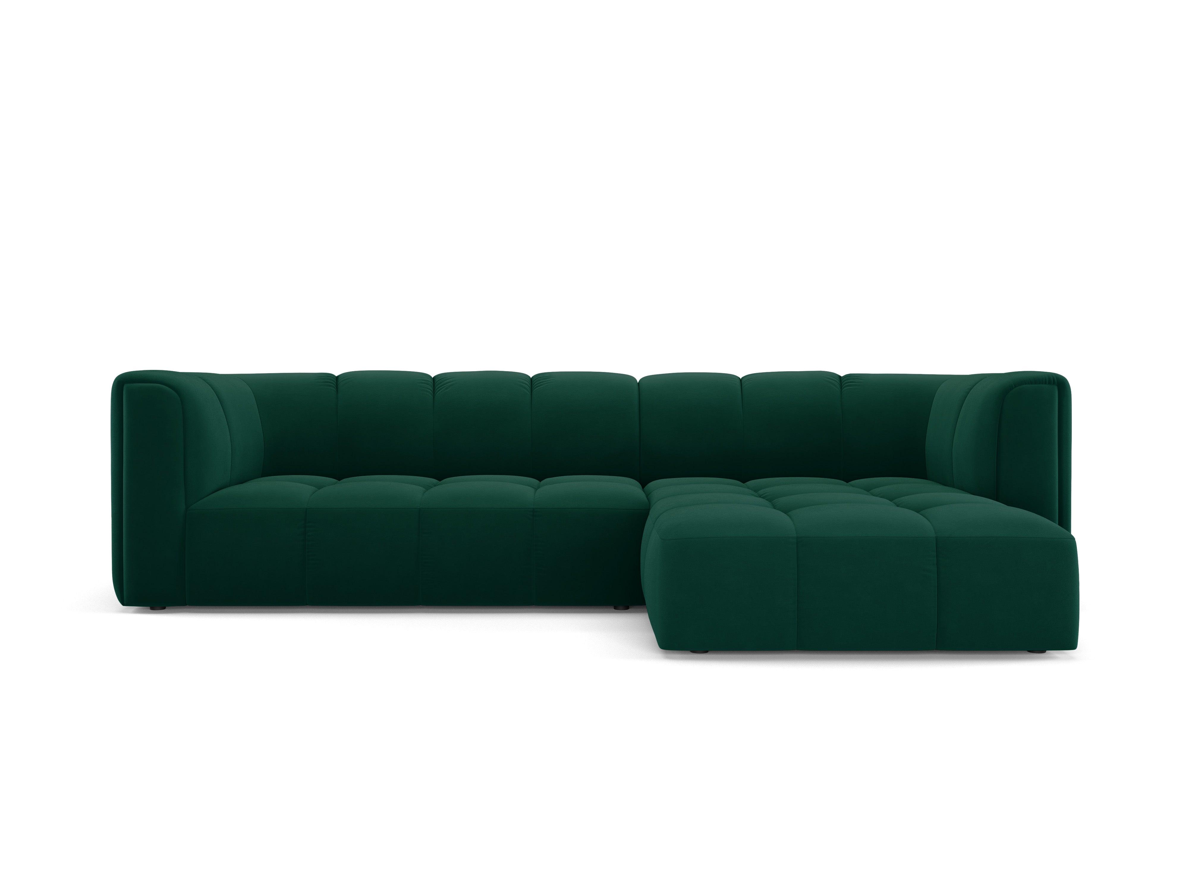 Narożnik aksamitny 3-osobowy prawostronny FRANCESCA butelkowa zieleń Milo Casa Eye on Design