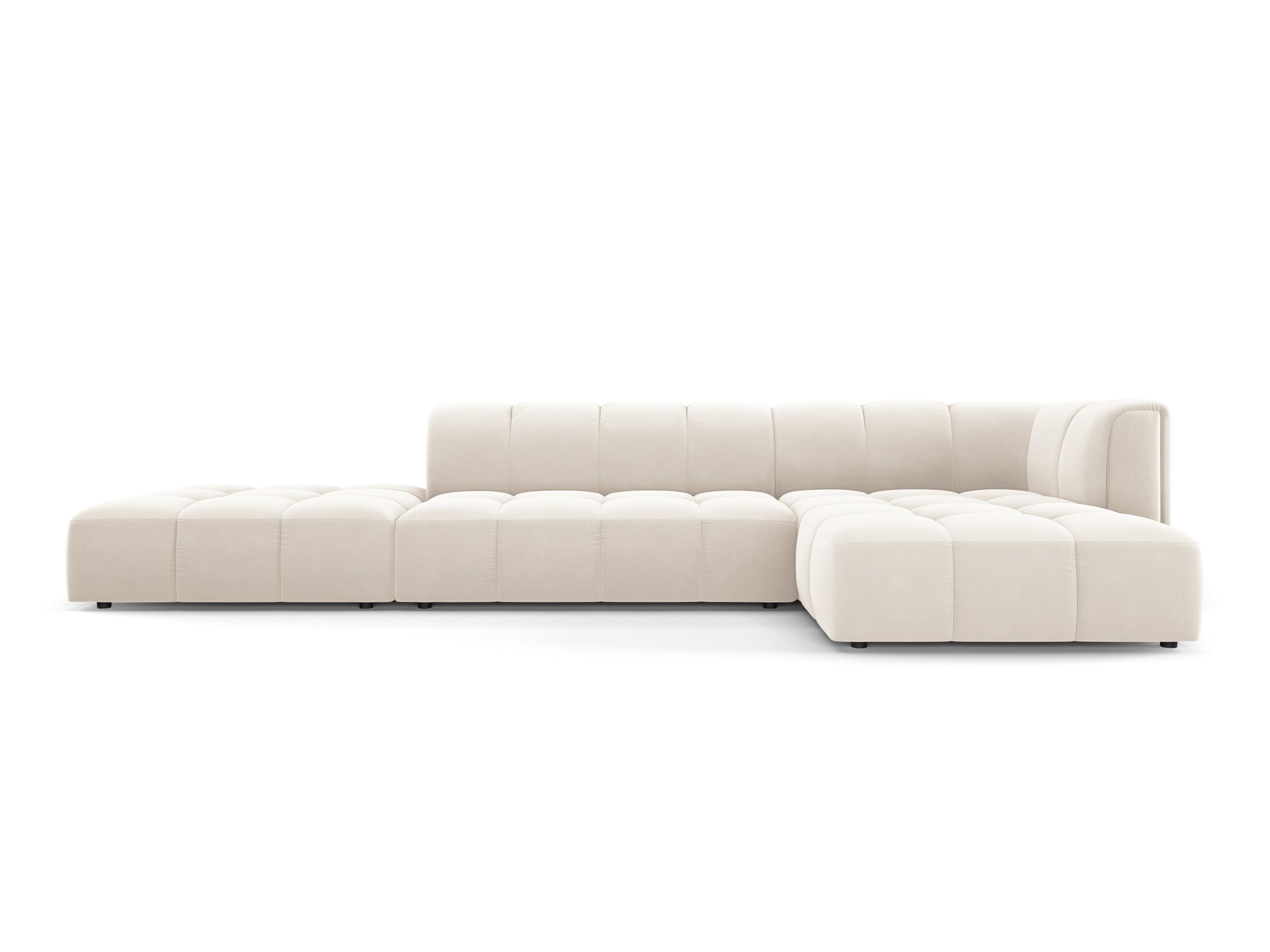 Narożnik aksamitny 5-osobowy prawostronny otwarty FRANCESCA jasnobeżowy Milo Casa Eye on Design