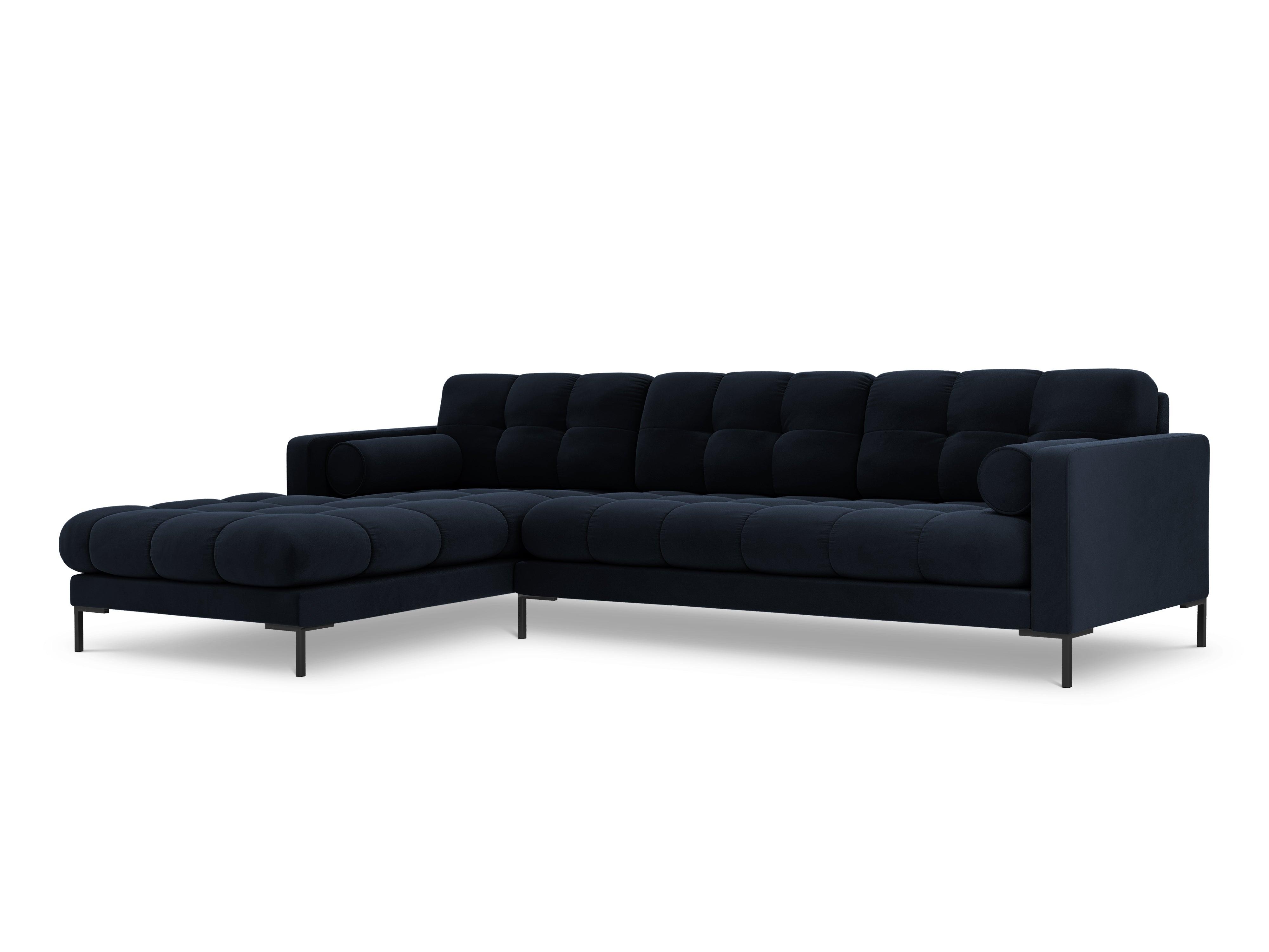 Narożnik aksamitny lewostronny BALI ciemnoniebieski z czarną podstawą Cosmopolitan Design Eye on Design