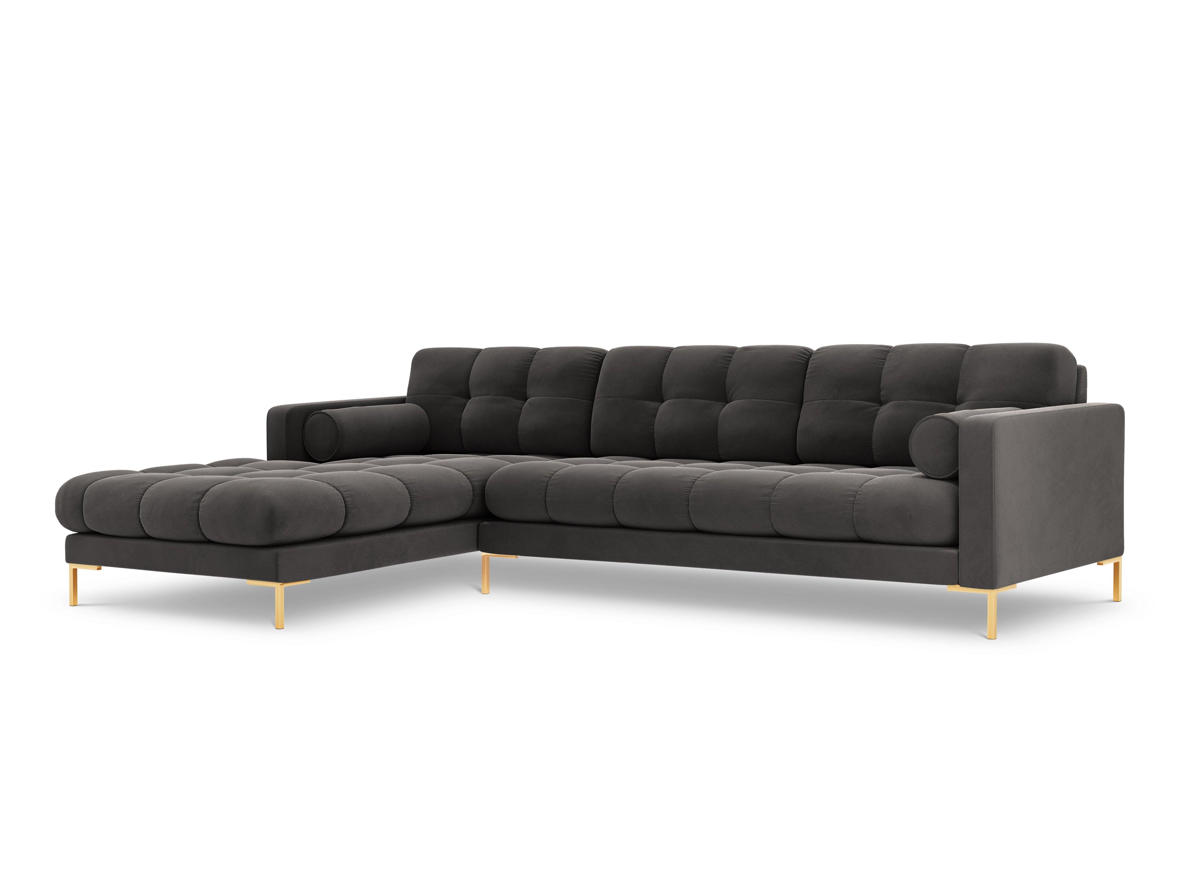 Narożnik aksamitny lewostronny BALI ciemnoszary ze złotą podstawą Cosmopolitan Design Eye on Design