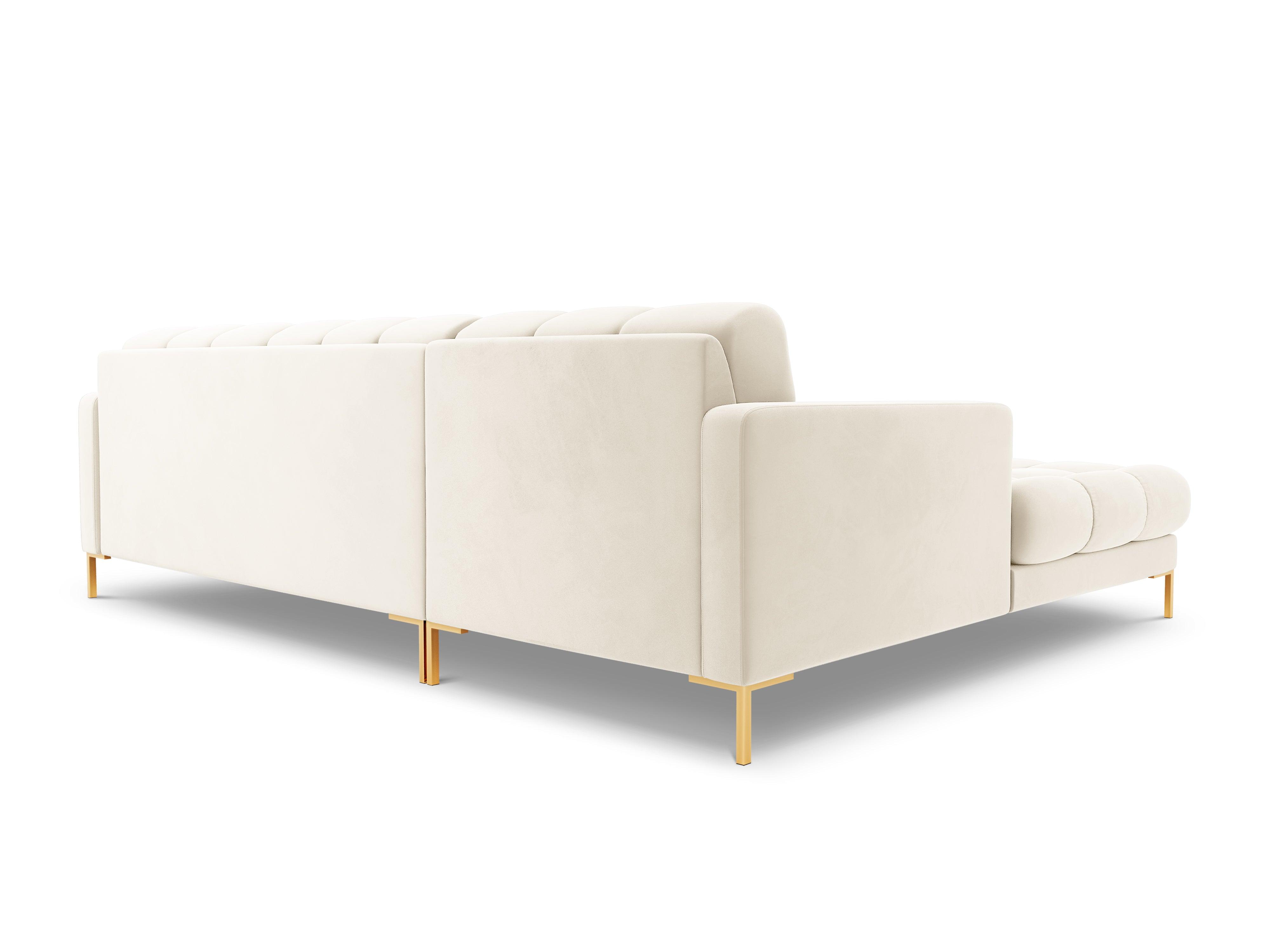 Narożnik aksamitny lewostronny BALI jasnobeżowy ze złotą podstawą Cosmopolitan Design Eye on Design